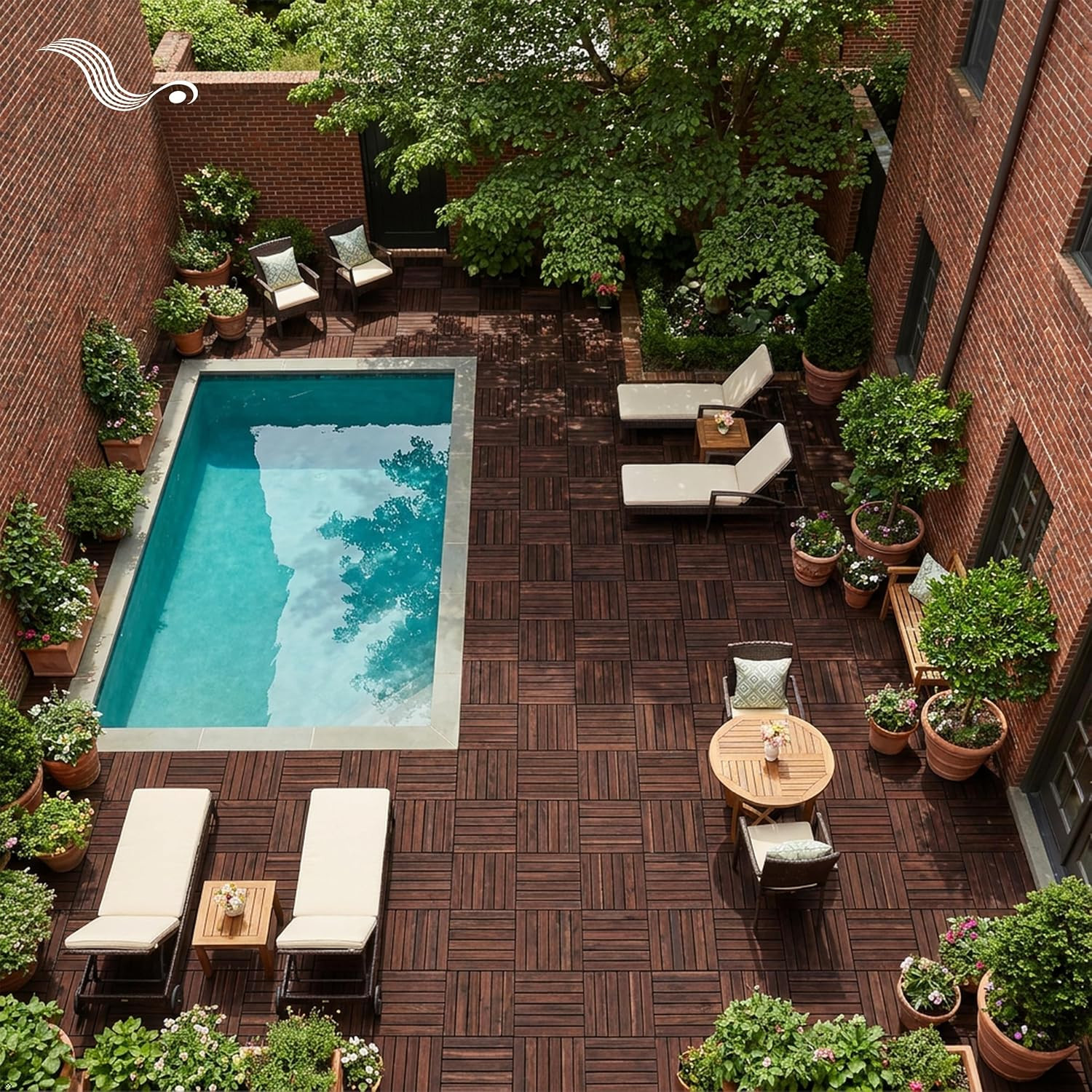 Natural Acacia 12X12 Interlocking Wood Deck Tiles for Balcony, Garden, Patio, Po