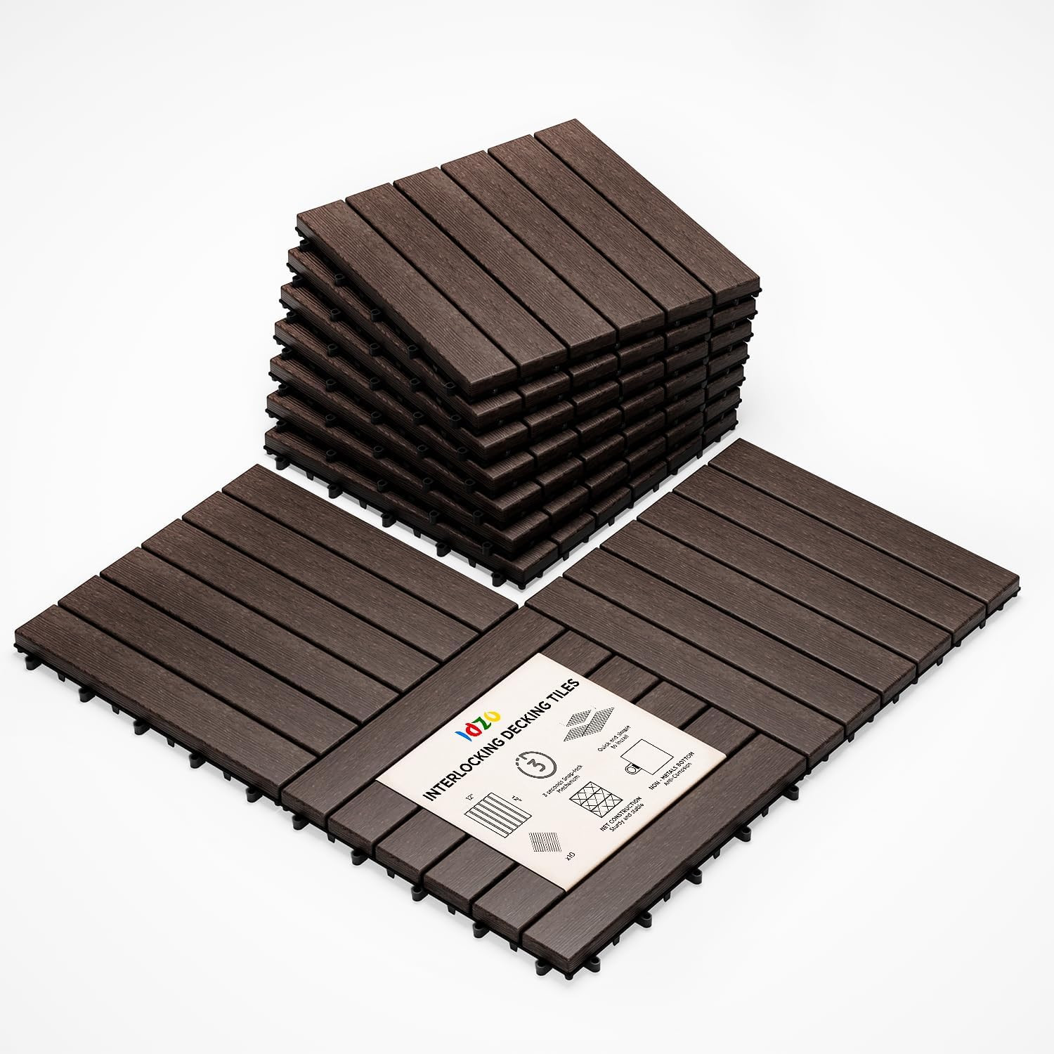 Interlocking Deck Tiles – 10PCS Waterproof Acacia Wood Patio Tiles, Flooring Til