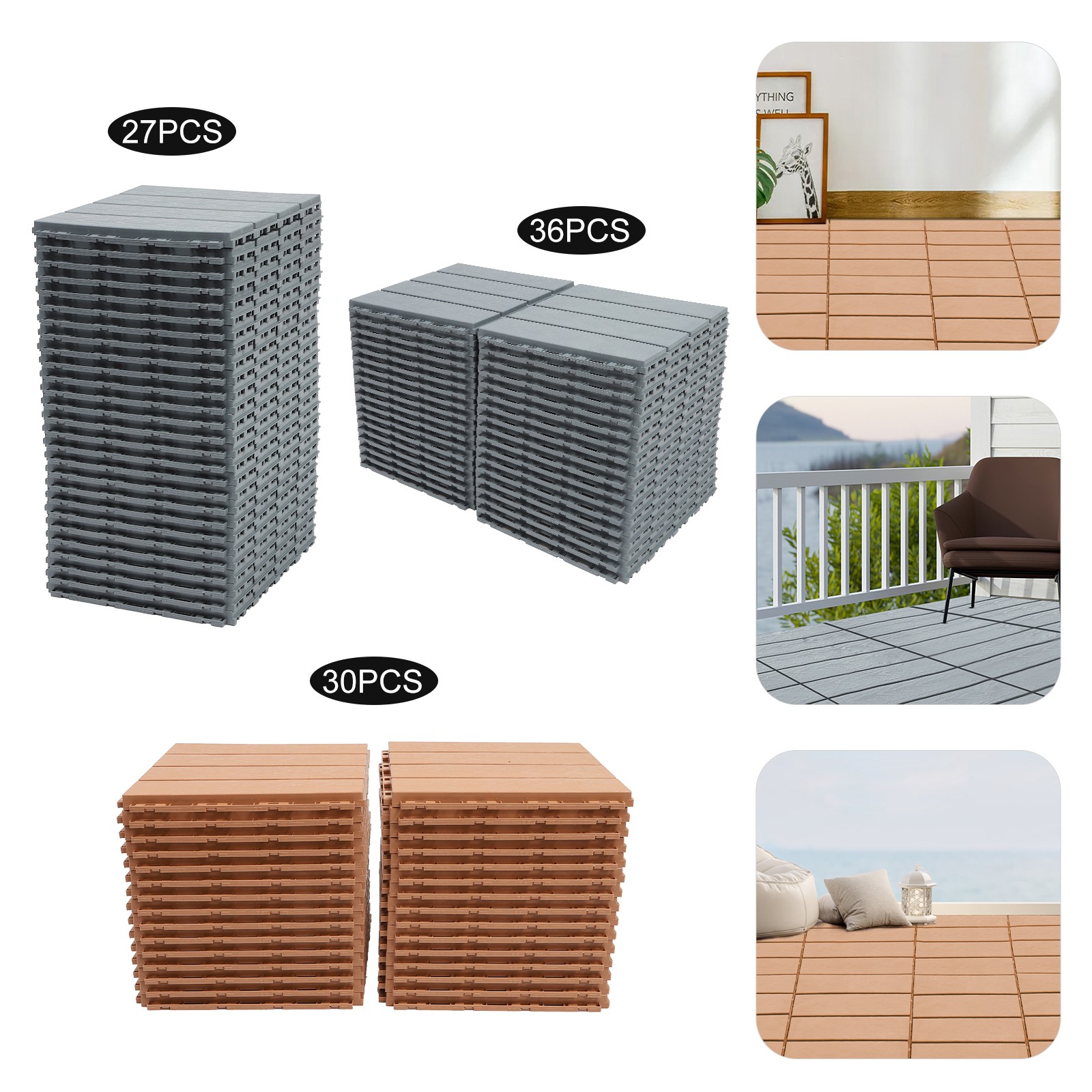 12” Outdoor Living Patio Deck Tiles, Plastic Outdoor Flooring Interlocking