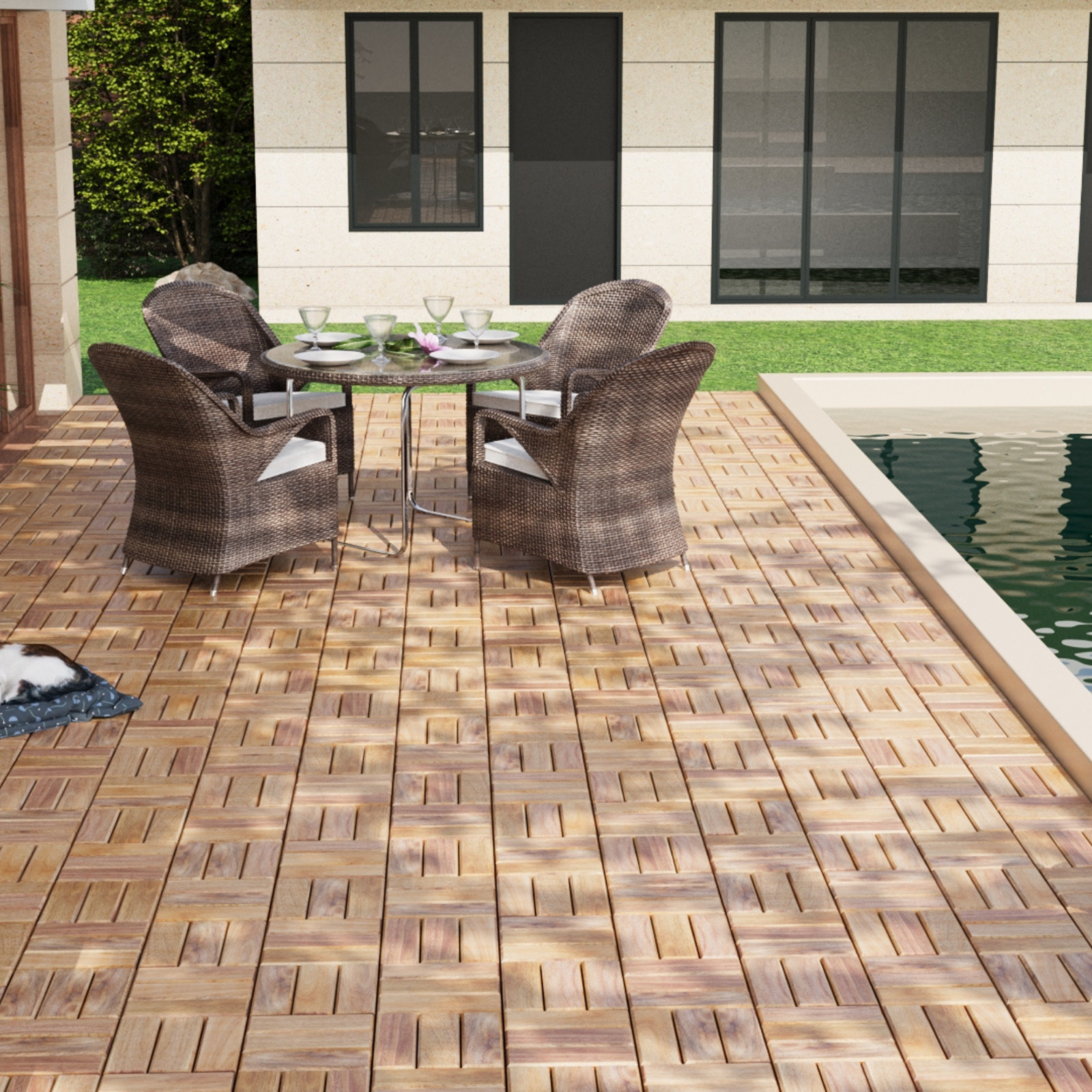 30pcs Interlocking Deck Patio Tile Flooring Pavers Tiles Outdoor 12”x 12” Wood