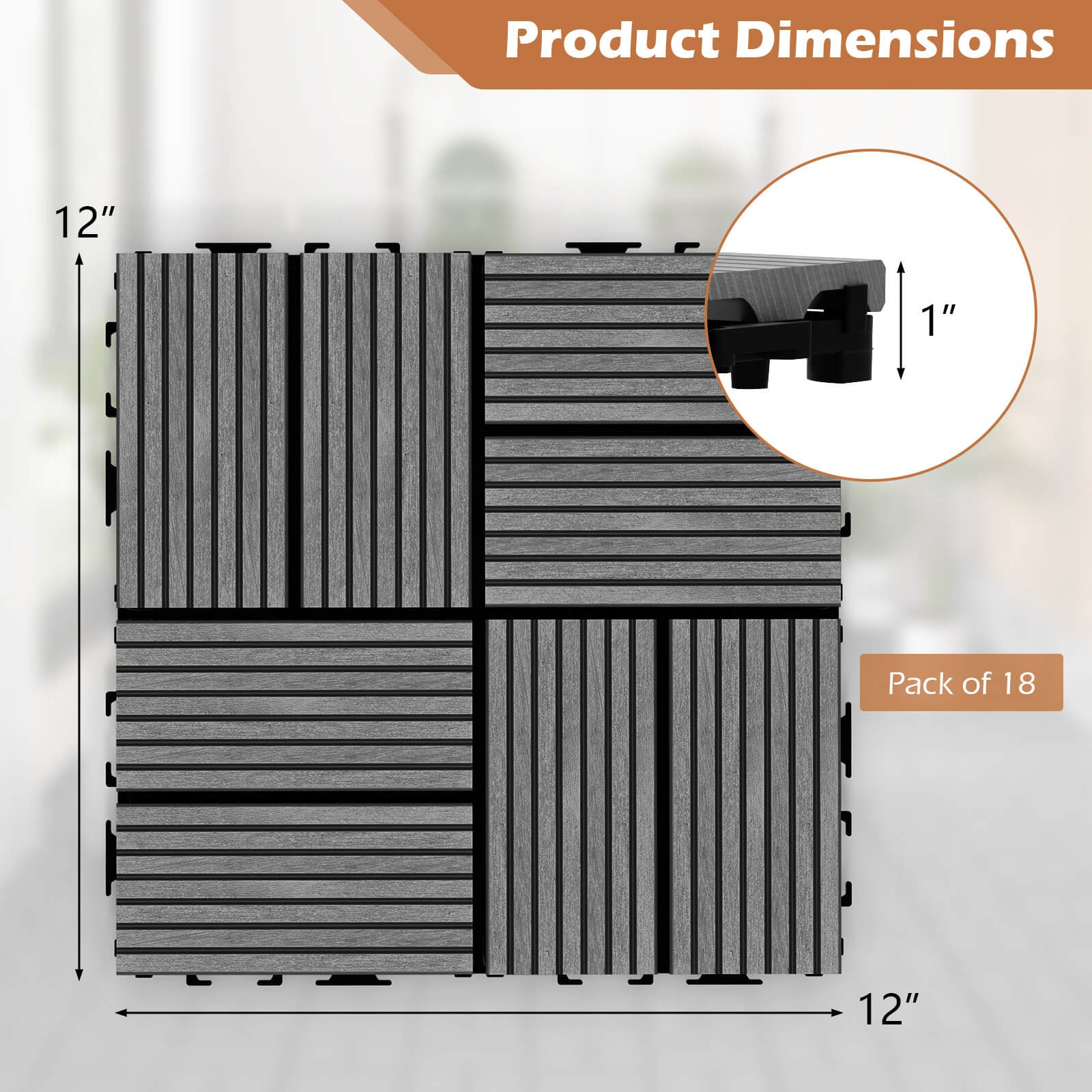 36PCS 12″ x 12″ Interlocking Deck Tiles Waterproof All Weather Flooring Covering
