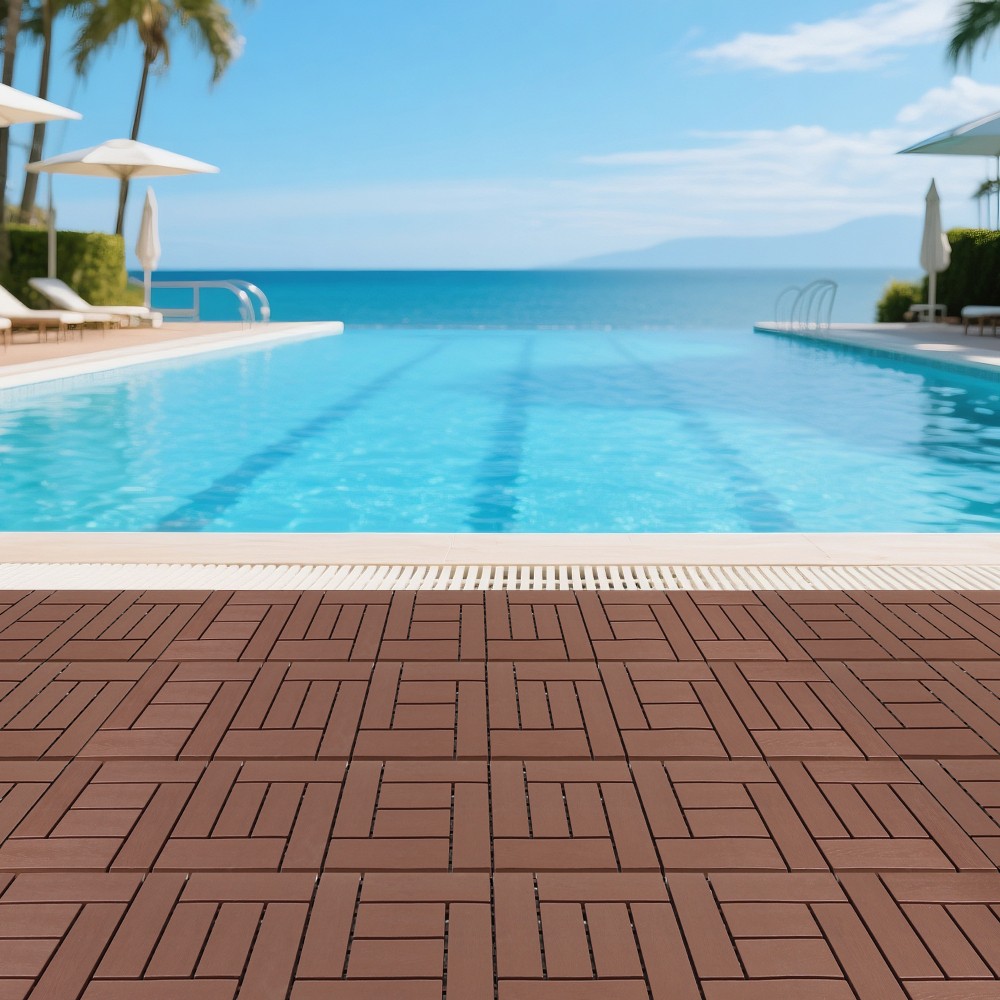 12″ Interlocking Floor Tiles 44 Pack Red Brown PP DIY Modular Deck Tiles