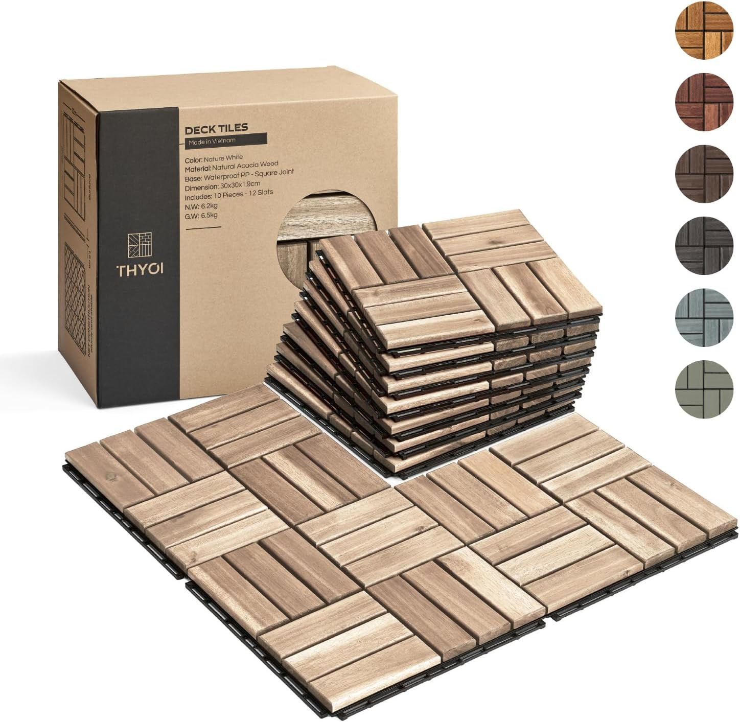 Premium Deck Tiles, Patio Flooring – Outdoor Waterproof Acacia Wood Tiles for Al
