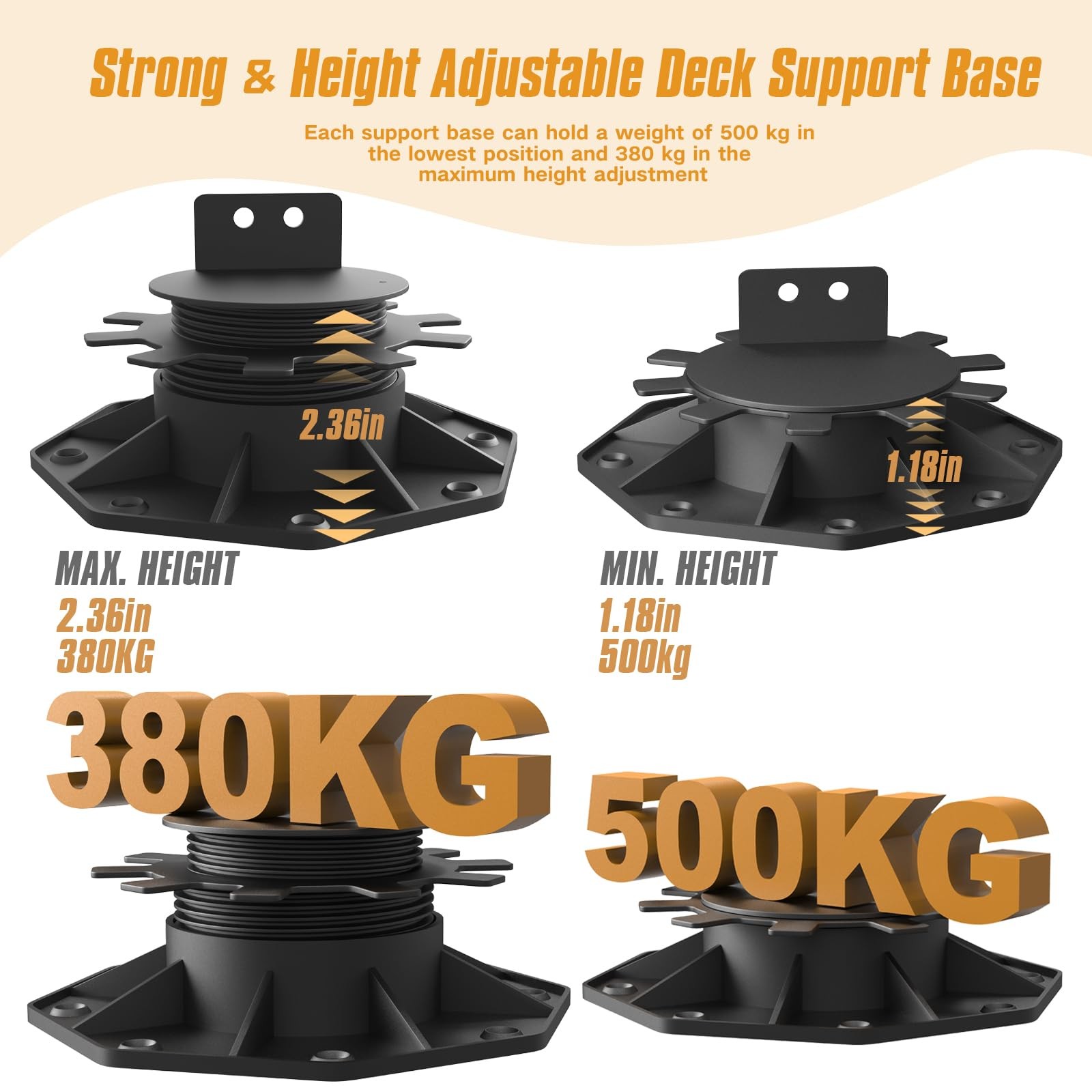 Adjustable Deck Support Pedestal 12 PCS Foundation Base 1-3/16 to 2-3/8 Inch