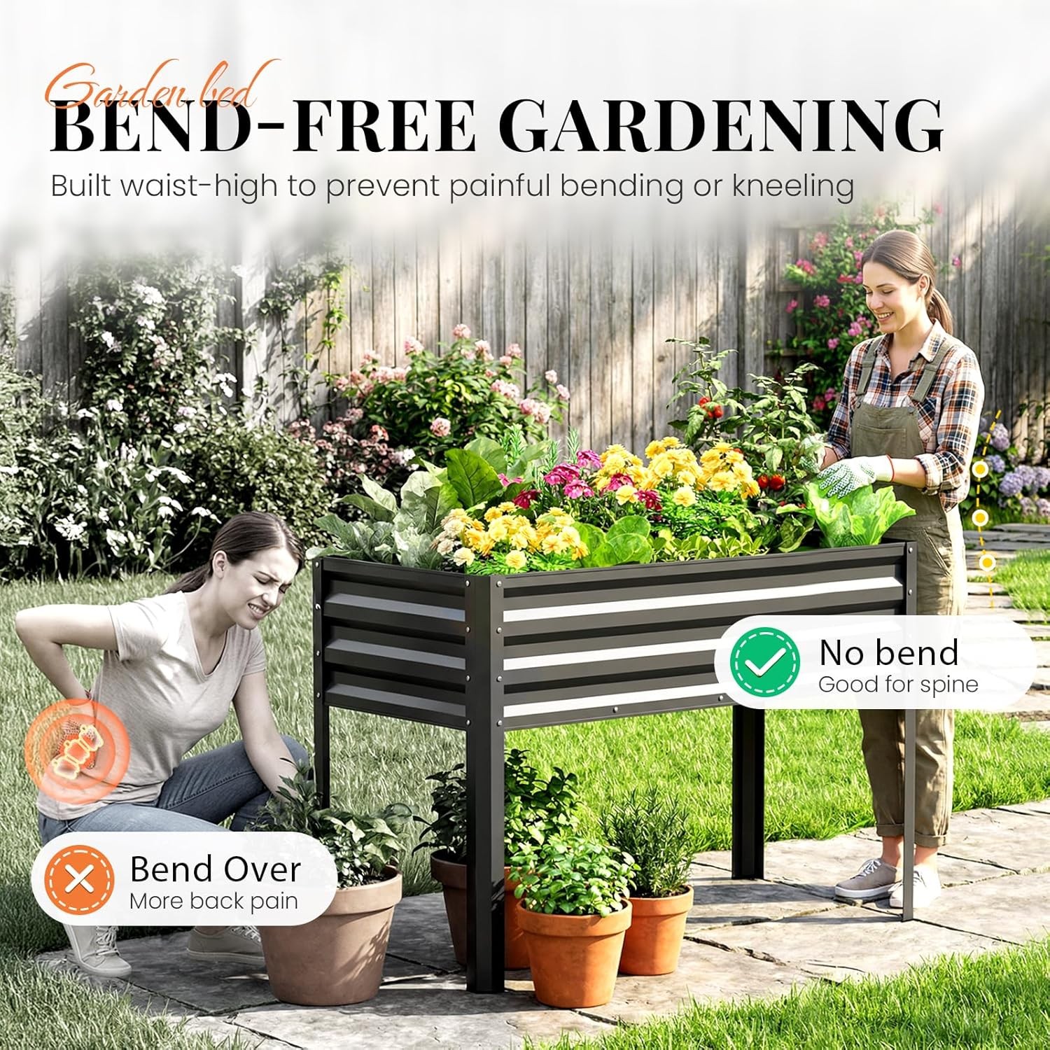 Large Raised Garden Bed W/ Legs Galvanized Elevated Planter Box 48×24×32 in