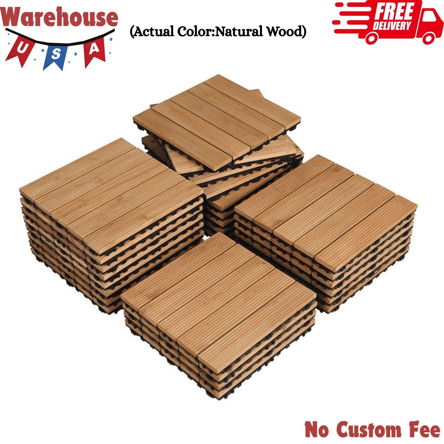 Indoor & Outdoor Wood Flooring 12″ x 12″ Tiles for Patio Garden, 27 Pieces
