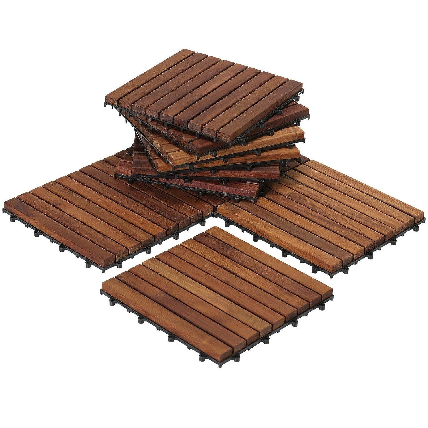 10 PCS Teak Wood Floor Tile Set Oiled Finish In Out Door Deck Bath Room Shower