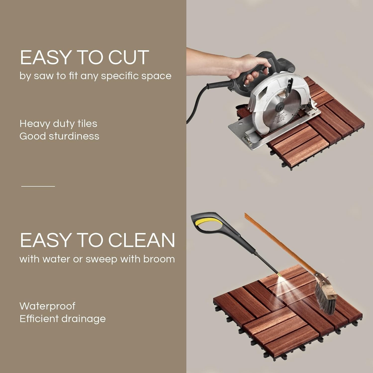 Premium Acacia Wood Interlocking Deck Tiles, Deck Flooring