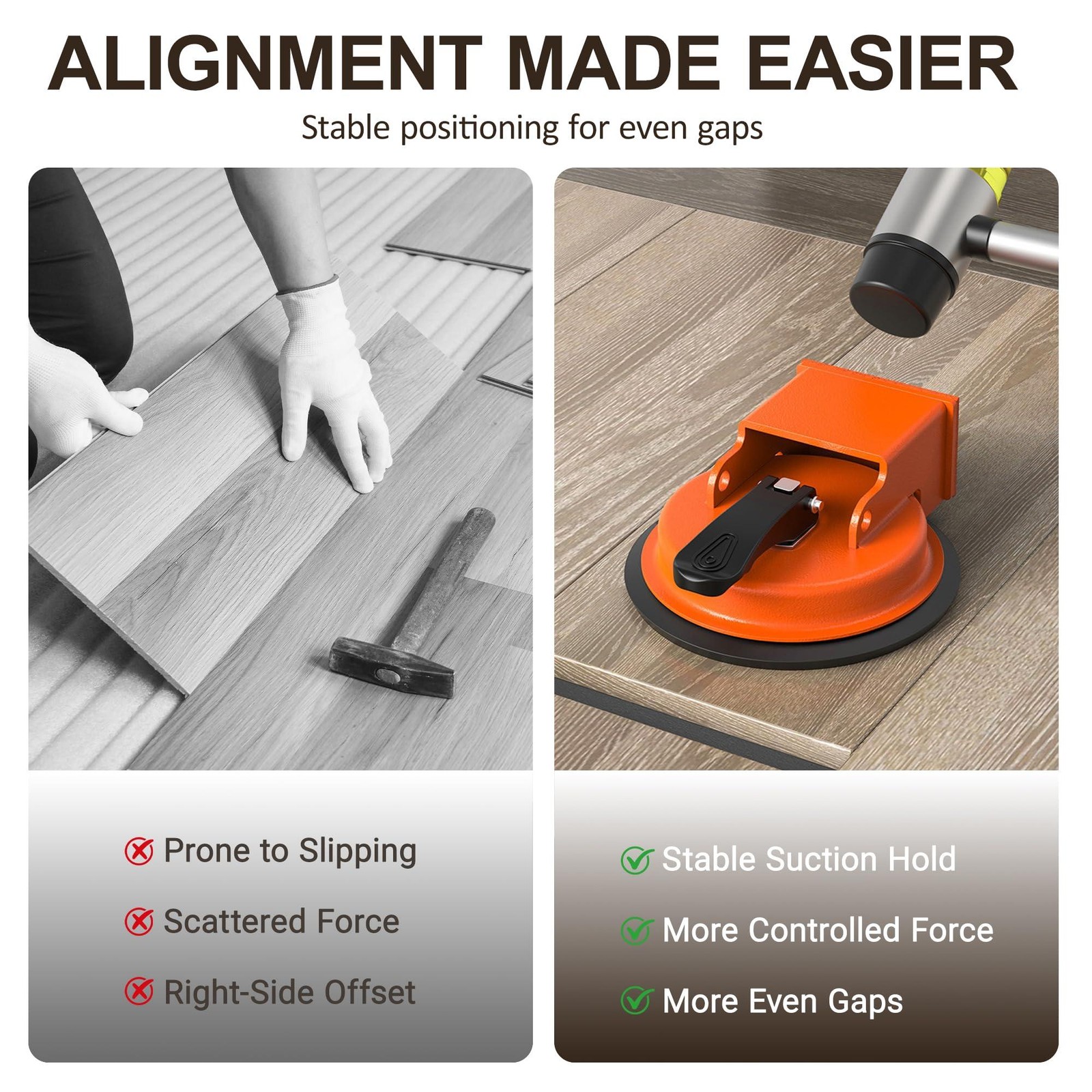 Floor Gap Fixer Tool with Suction Cup for Hardwood-Laminate and Vinyl Flooring