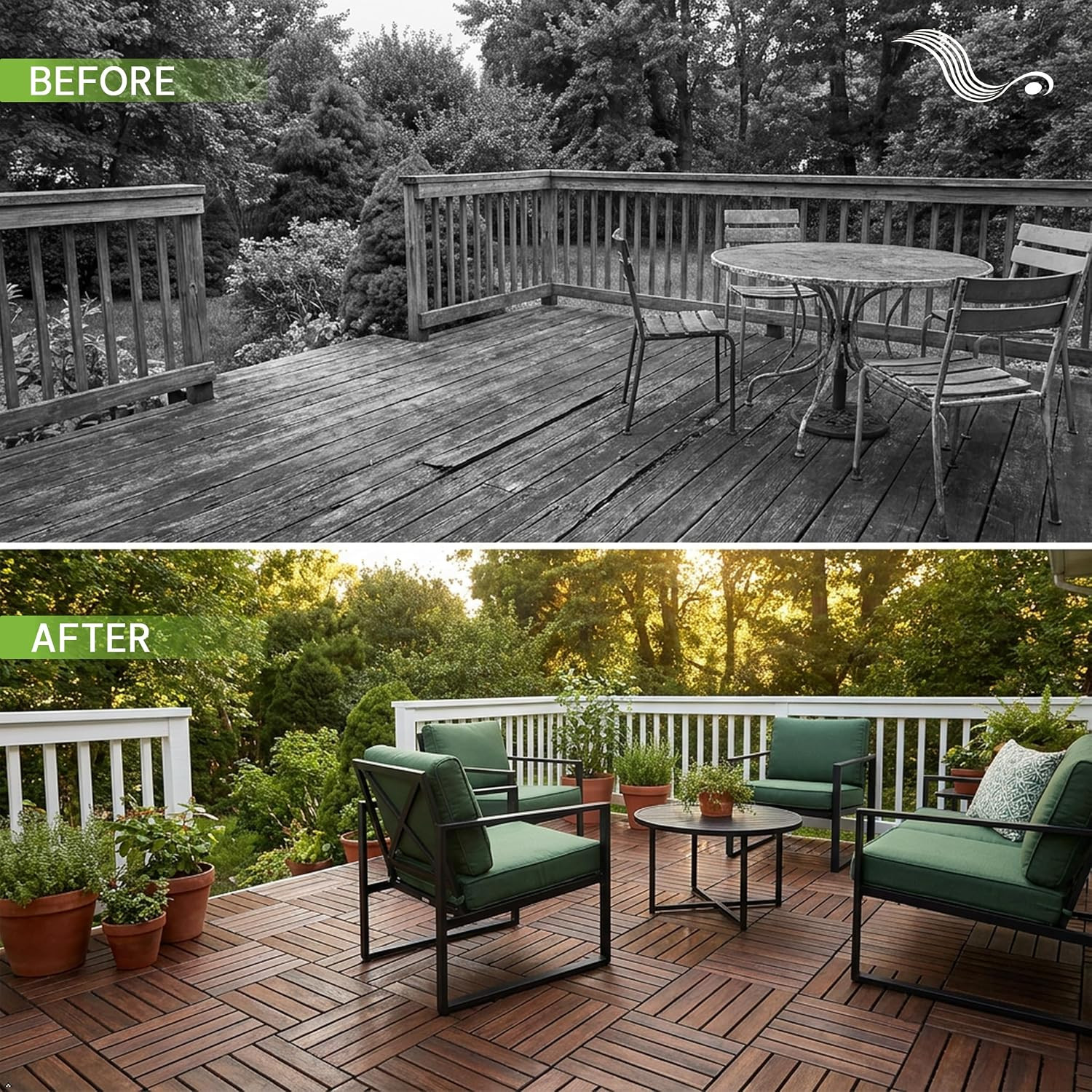 Natural Acacia 12X12 Interlocking Wood Deck Tiles for Balcony, Garden, Patio, Po