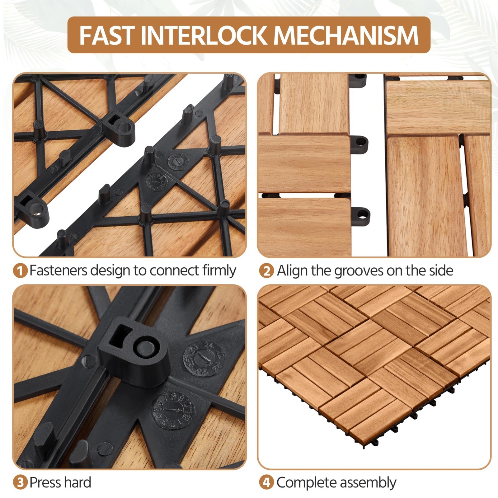 108pcs Interlocking Hardwood Patio Deck Tiles – Waterproof Acacia Wood Flooring,