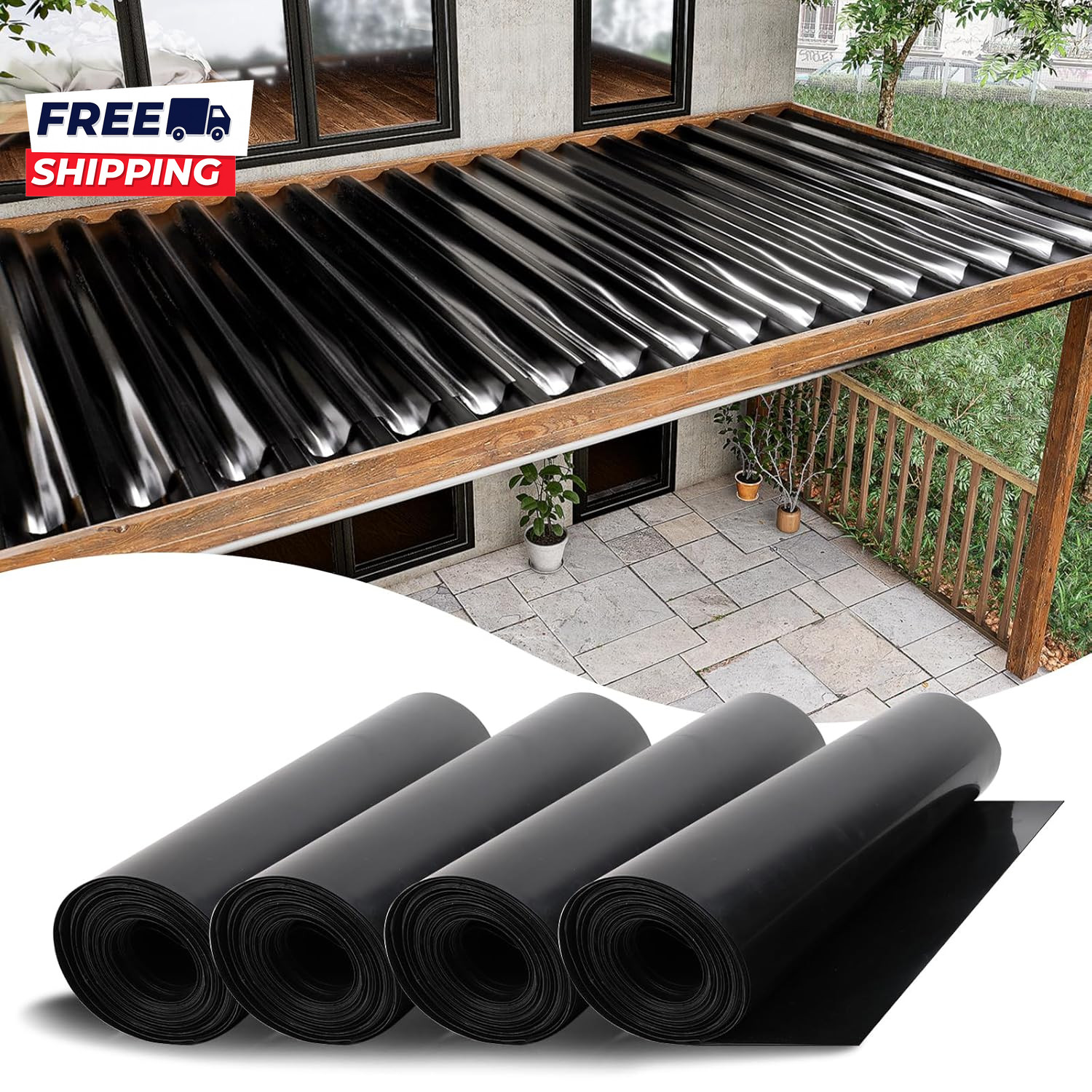4 PCS 50FT Black under Deck Drainage System Trough HDPE Waterproofing Membrane F