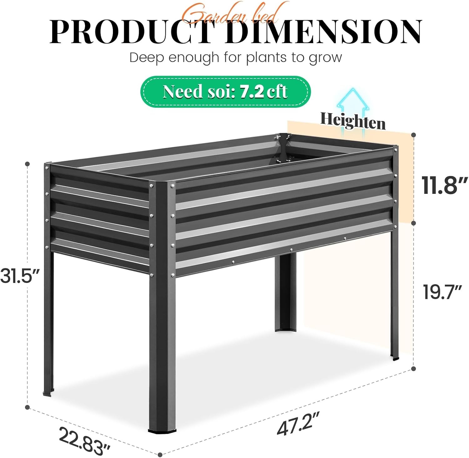 Large Raised Garden Bed W/ Legs Galvanized Elevated Planter Box 48×24×32 in