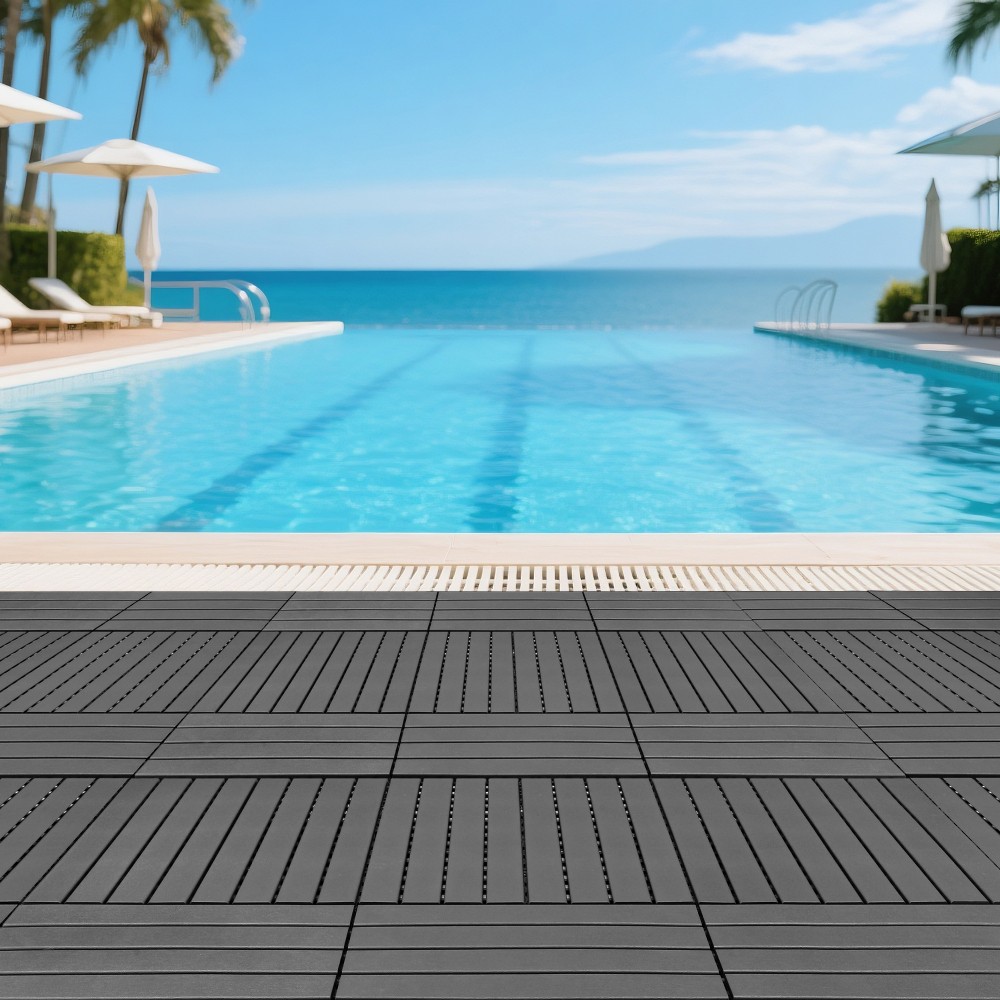 24 Pcs Dark Gray PP Interlocking Deck Tiles DIY Easy Install Indoor Outdoor