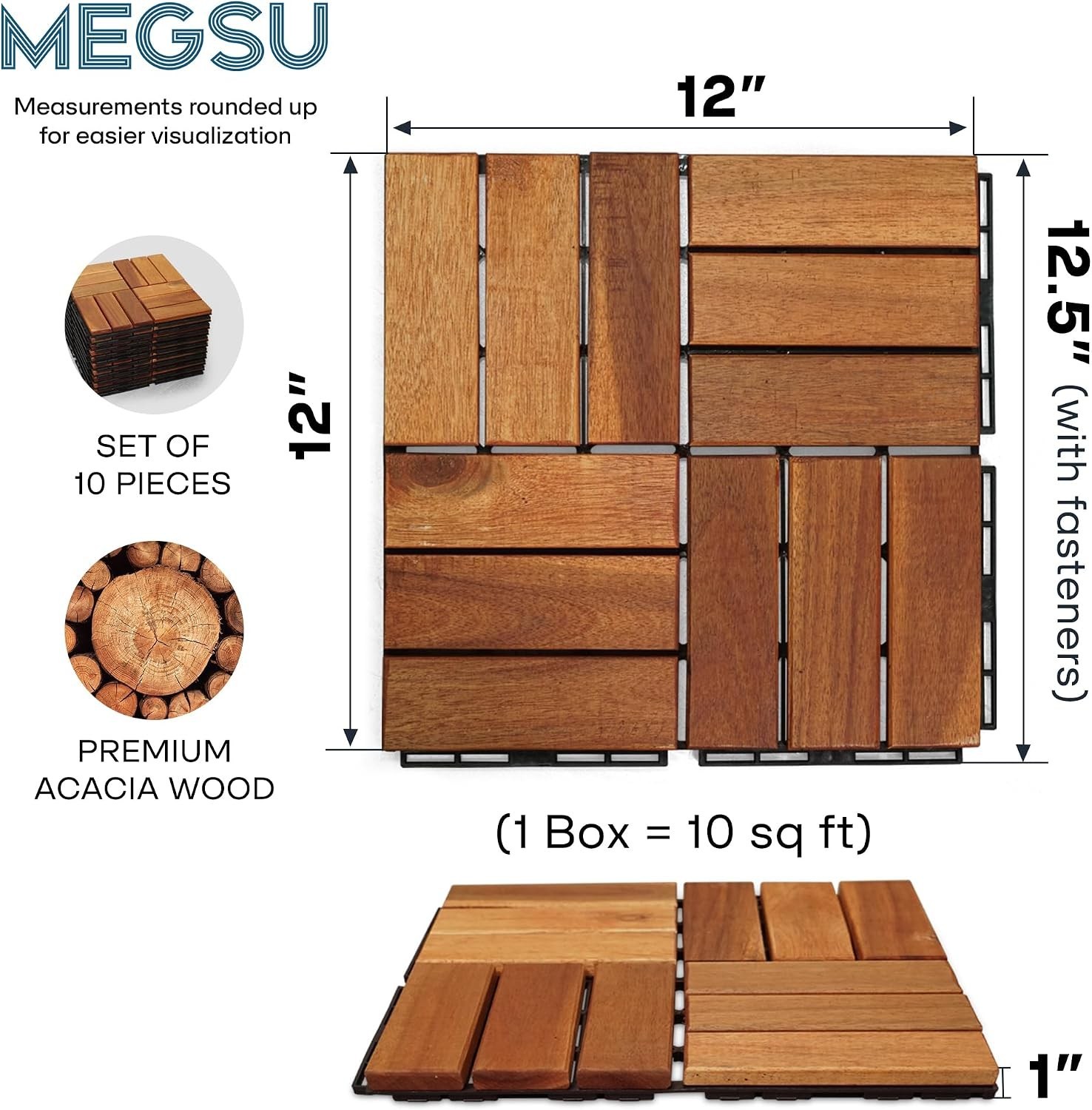 Wood Interlocking Deck Tiles – 12″X12″ Indoor & Outdoor Flooring Tiles for Balco