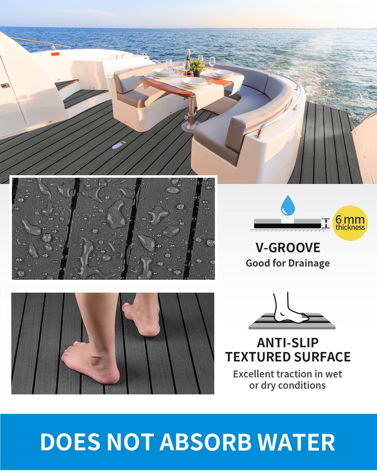 Boat Flooring SelfAdhesive 48”x16.8” Dark Gray/Black Lines