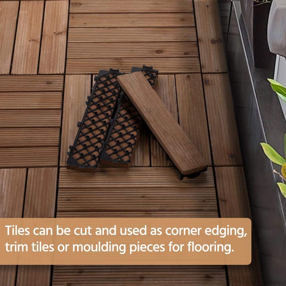 22pcs Wood Floor Tiles Interlocking Decking Patio Tiles Garden Balcony Floor