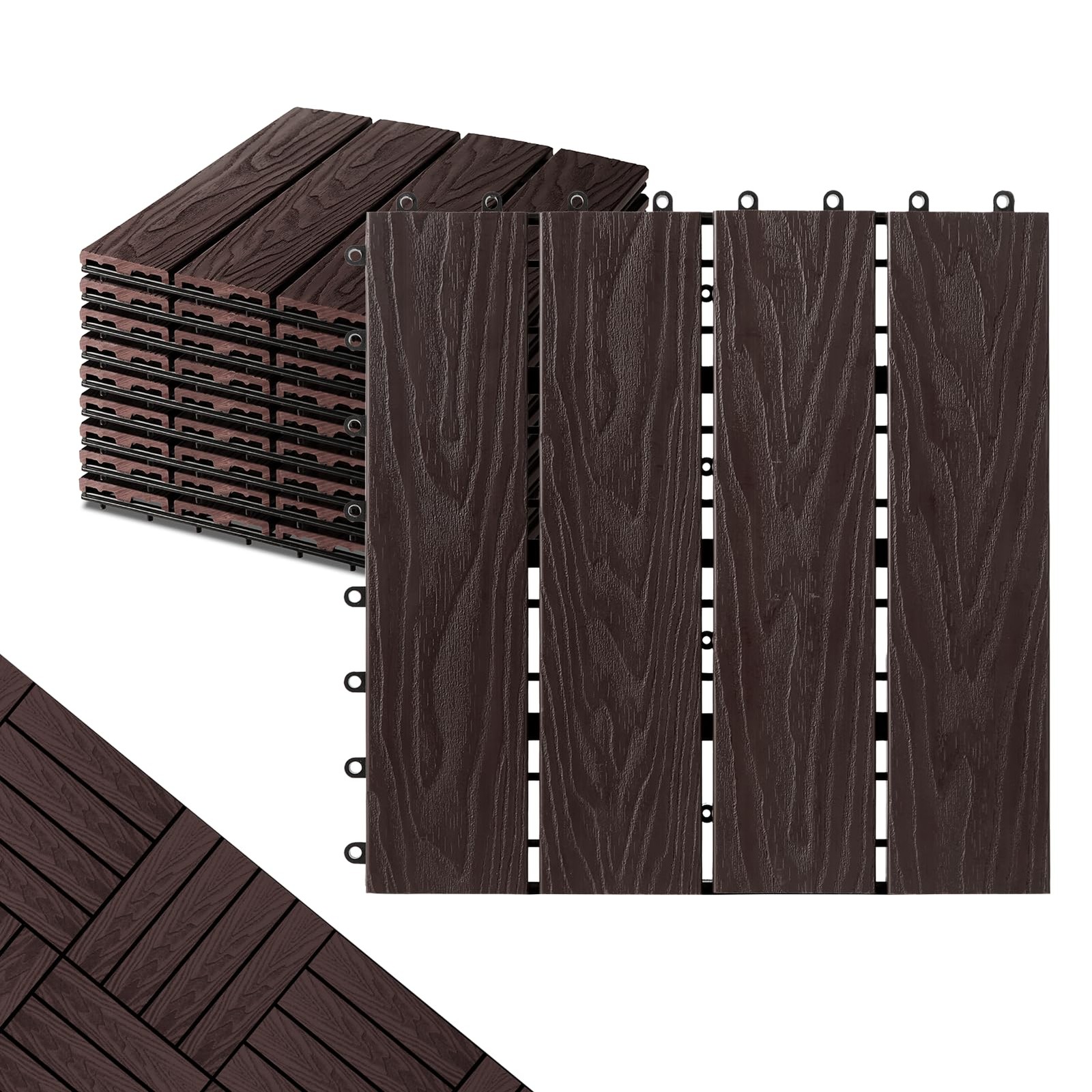Polymer Interlocking Composite Deck Tiles Outdoor(9Pcs,Coffee)