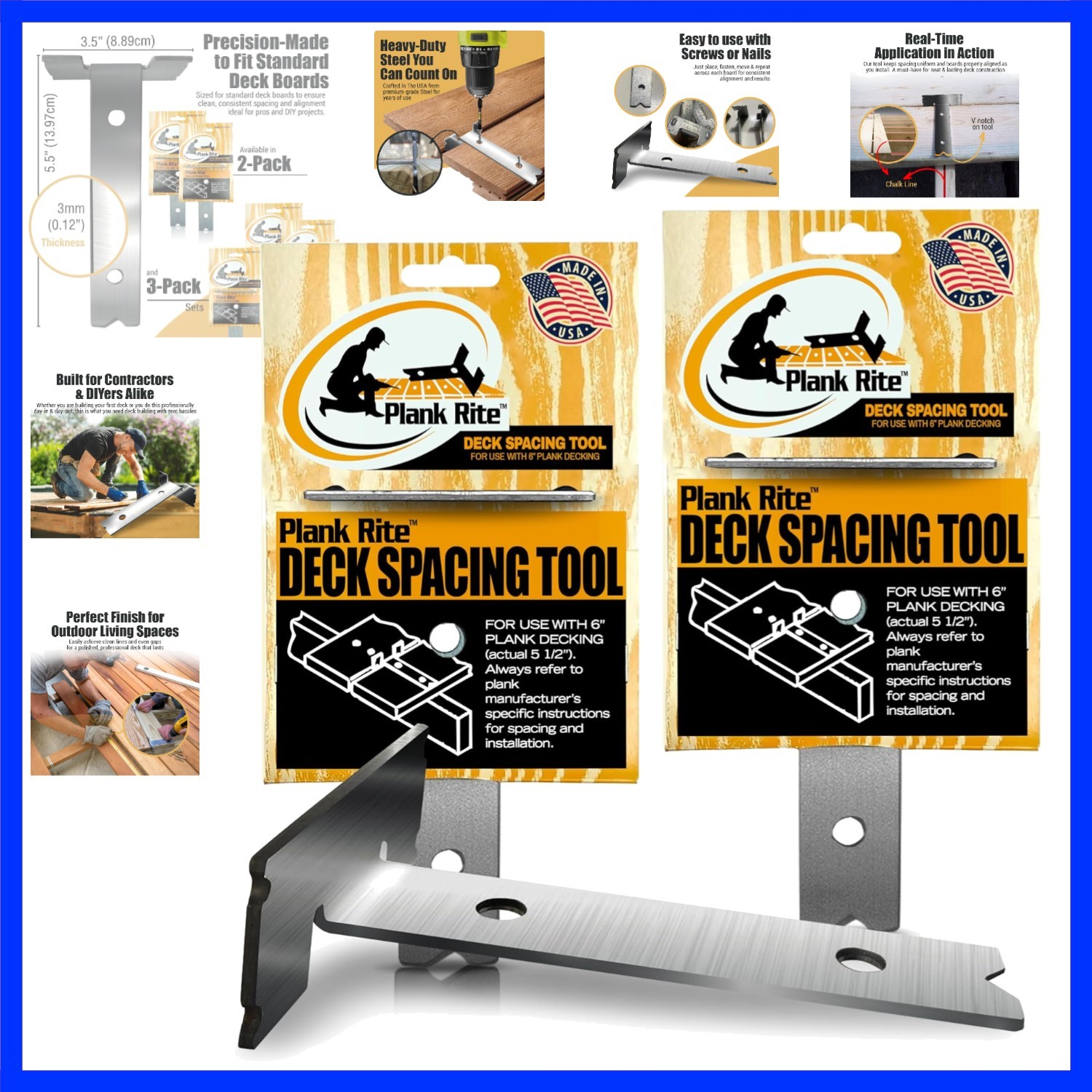 Steel Deck Spacing and Fastening Tool 2 Pack for Use with 5-1/2 Inch Deck Boa…