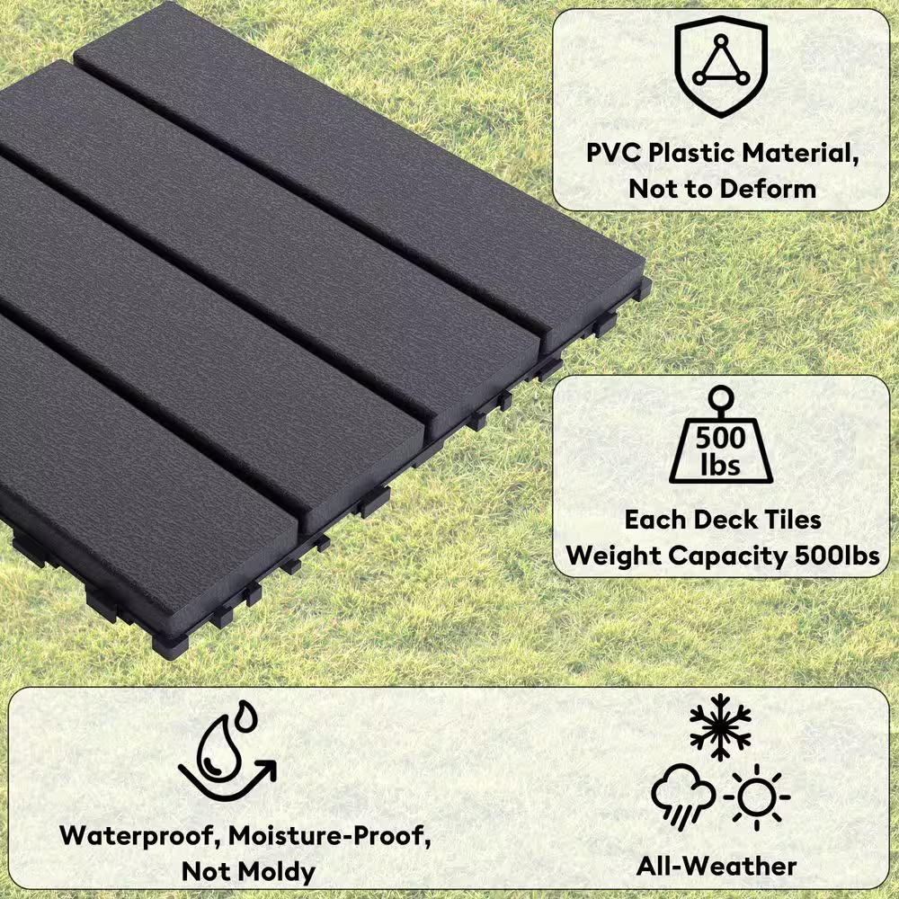 12 In.W X 12 In. L Outdoor Striped Pattern Square Plastic Interlocking Flooring