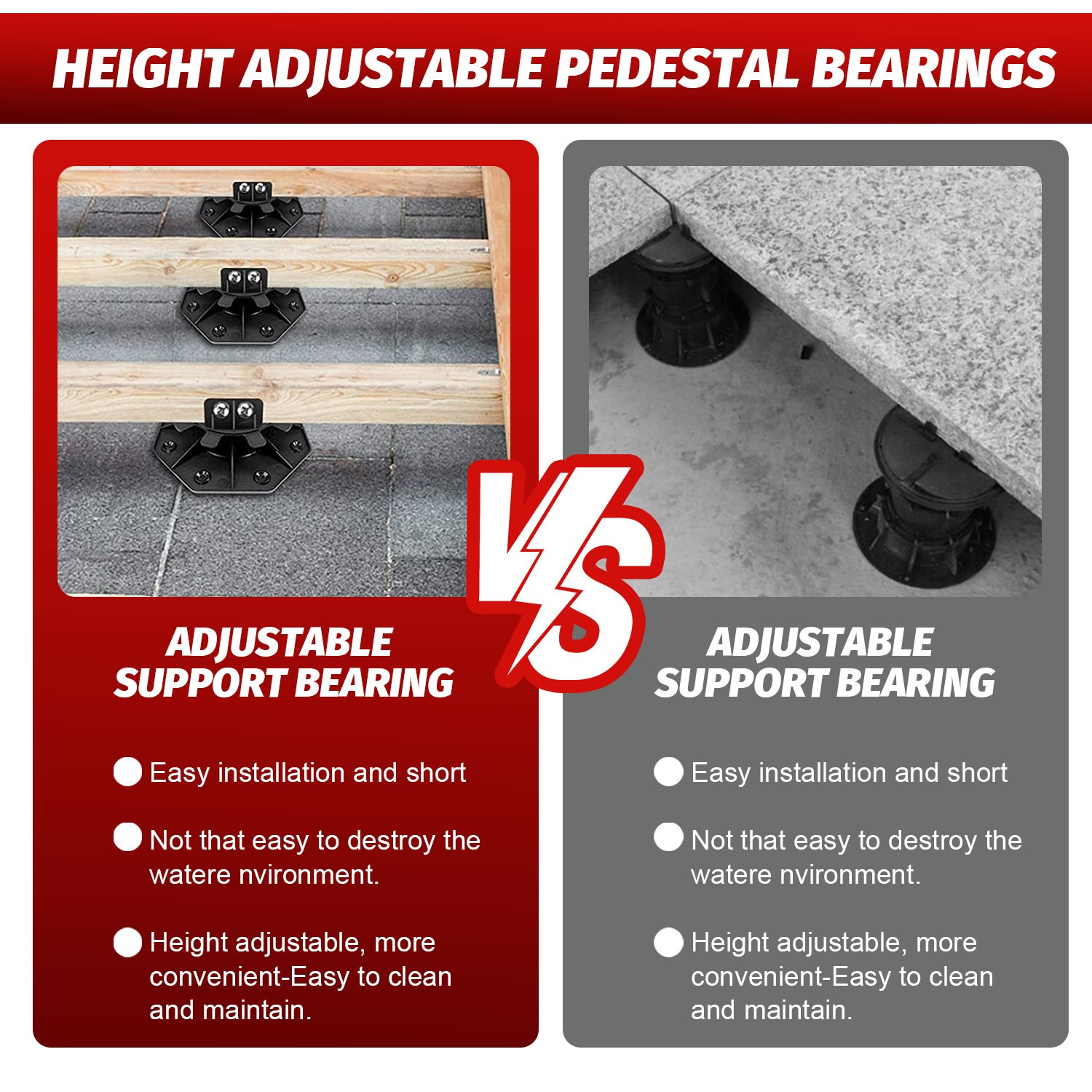 6 pcs Adjustable Deck Support Pedestal Paver Deck Blocks Deck Foundation Base