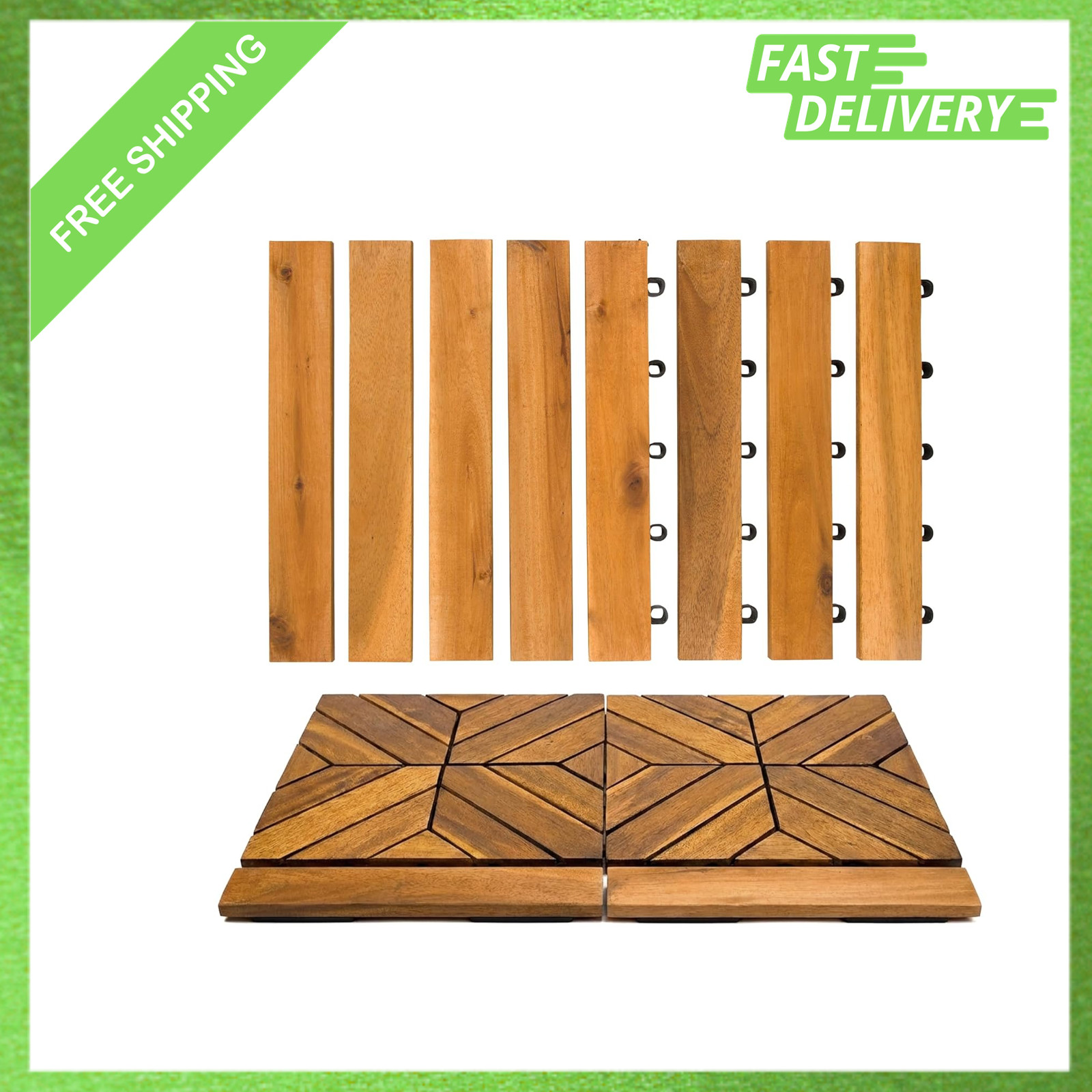 Interlocking Deck Tile Edge, Acacia Hardwood Border, 12×1 Inches, Brown, Outdoor