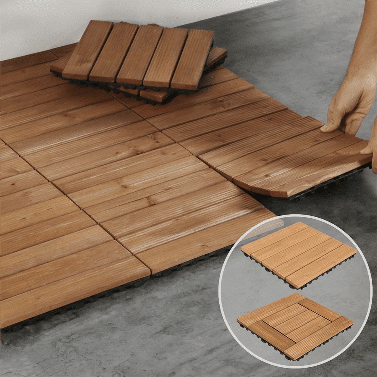 Indoor & Outdoor Wood Flooring 12″ x 12″ Tiles for Patio Garden, 27 Pieces