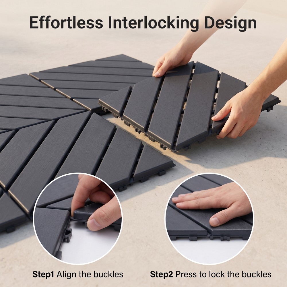 44x Plastic Interlocking Deck Tiles 12″x12″ Waterproof Non-Slip Patio Flooring