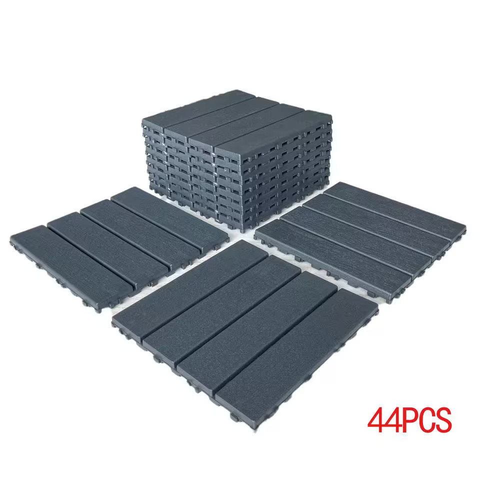 12 In X 12 In. Outdoor Square Plastic Interlocking Flooring Deck Tiles 44-Pieces
