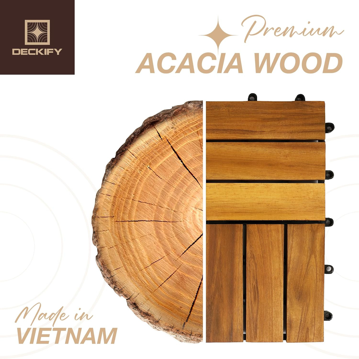 9Pcs Premium Acacia Wood Interlocking Patio Deck Tiles, 12 X 12 X 0.9 Inch Outdo