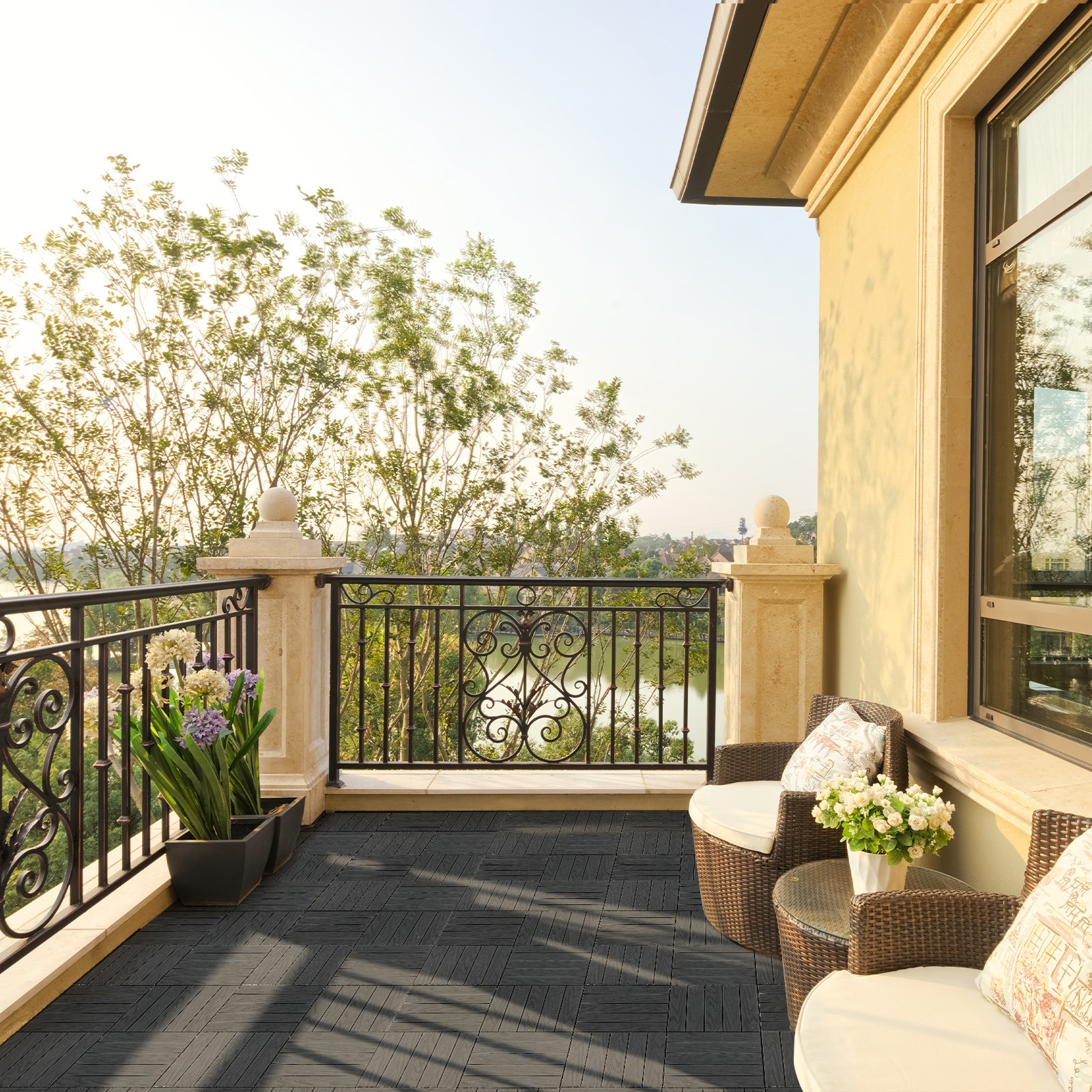 27PCS Plastic Patio Deck Tiles 12x12in Interlocking Flooring for Indoor/Outdoor