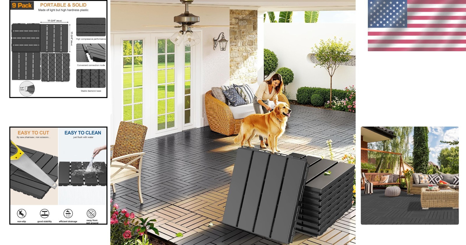 Elegant Dark Grey Interlocking Deck Tiles – 12″x12″ Waterproof for All Weather