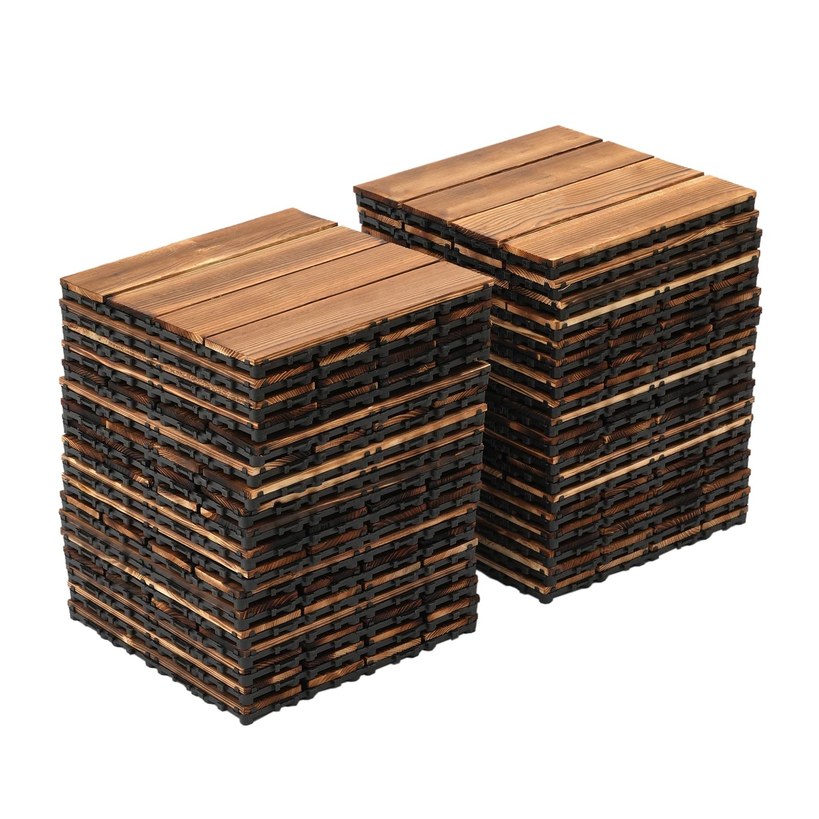 Hardwood Interlocking Patio Deck Tiles Wood Flooring DIY Outdoor 12”x12” 36Pcs