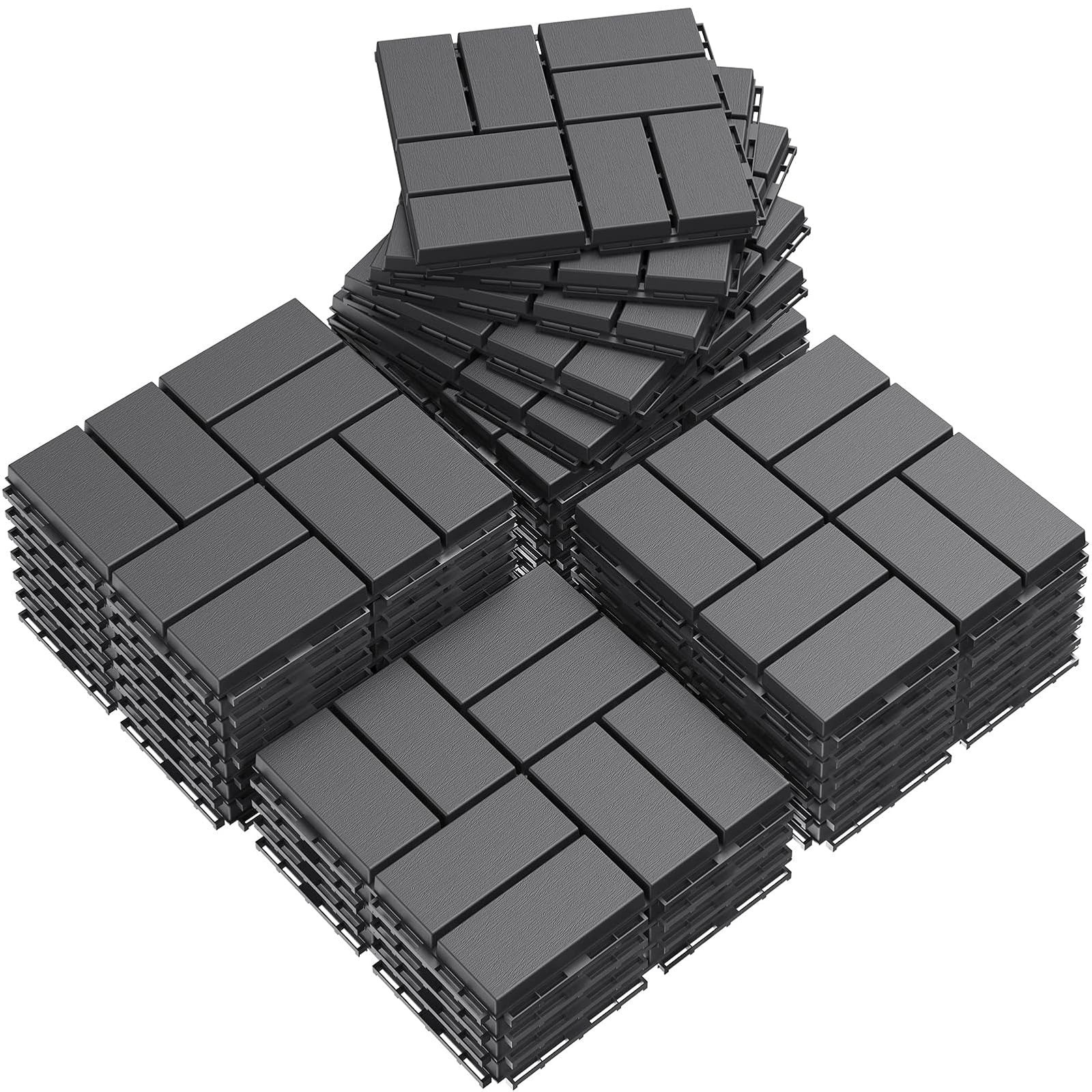 Plastic Interlocking Deck Tiles, 9 Pack Outdoor Patio Flooring, 12″x12″ Interloc
