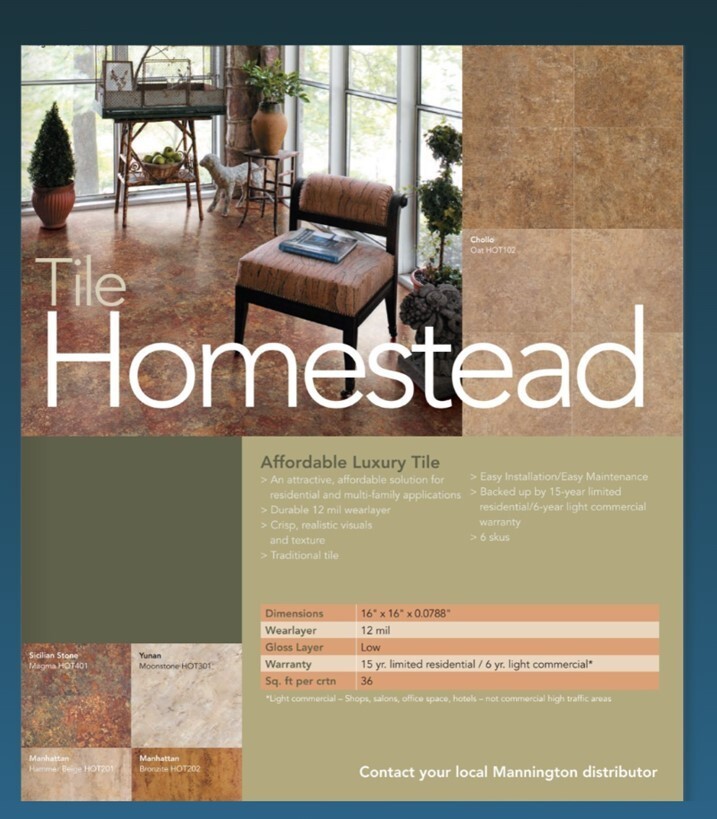 Mannington LVT GLUE-DOWN Vinyl HOMESTEAD TILE MANHATTAN BRONZITE HOT202