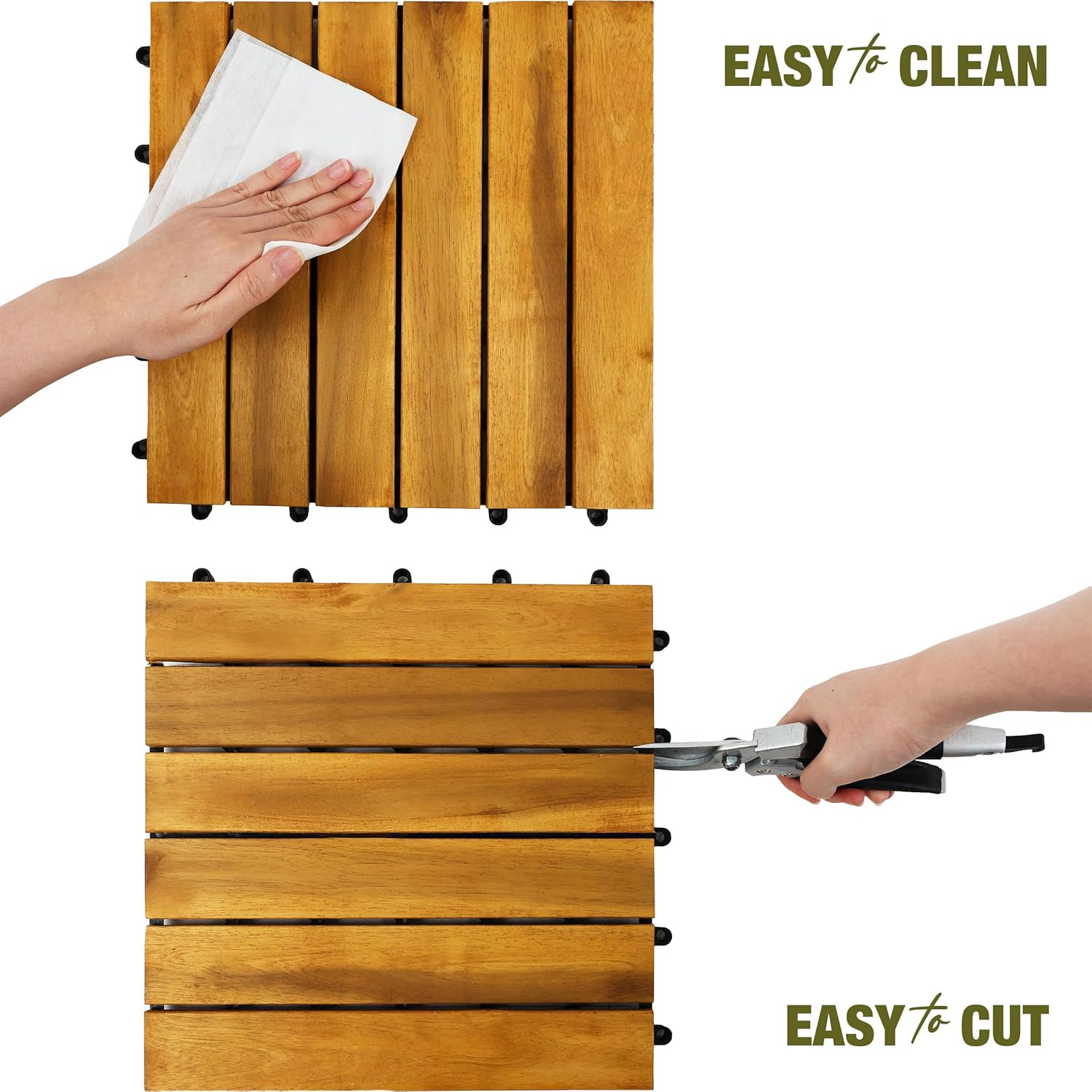 Premium Acacia Wood Interlocking Deck Tiles, 9 PCS 12″X12″X0.9″ Floor Tiles, Wat