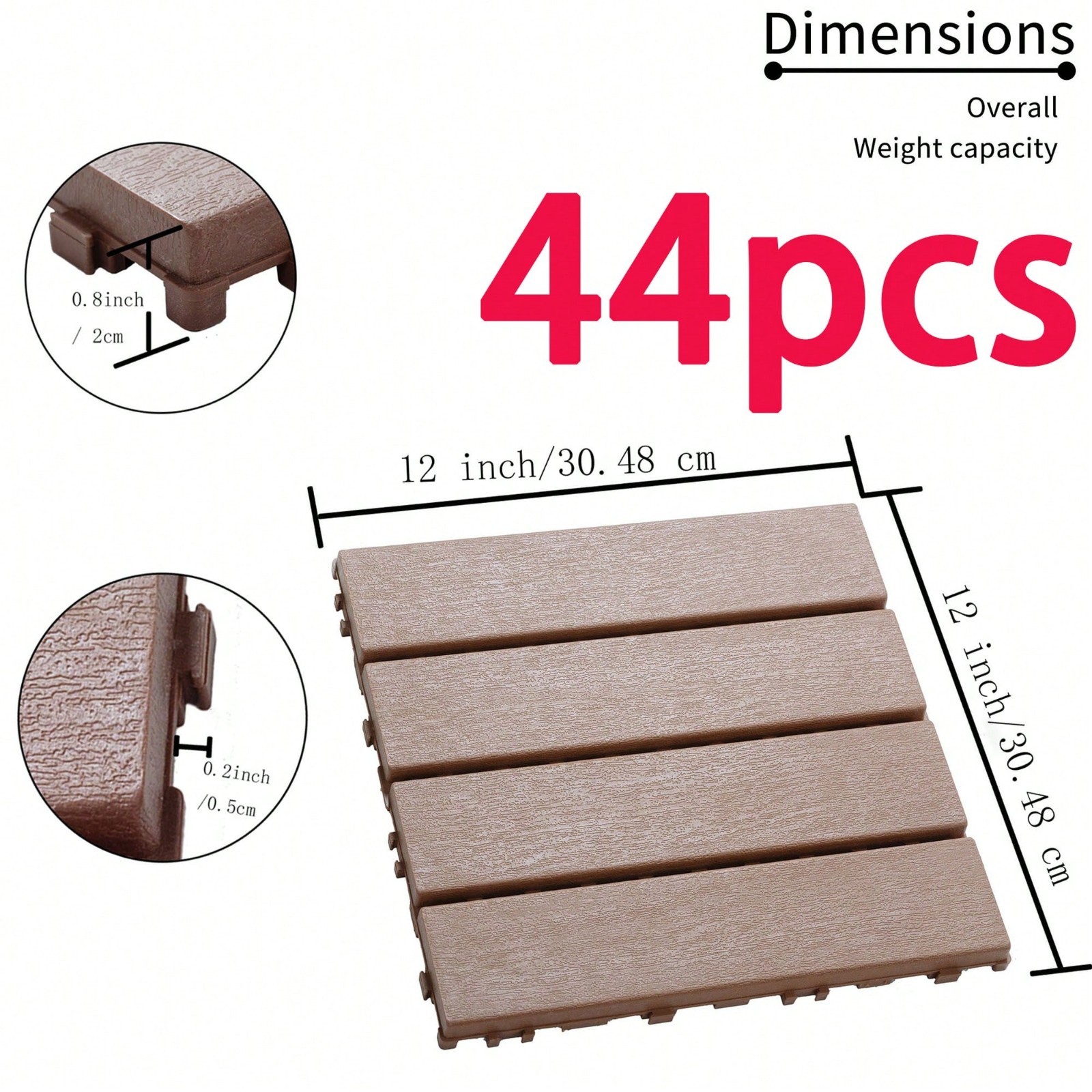 44/27 Pack Plastic Interlocking Deck Tiles 12×12 Waterproof Outdoor Patio Floor