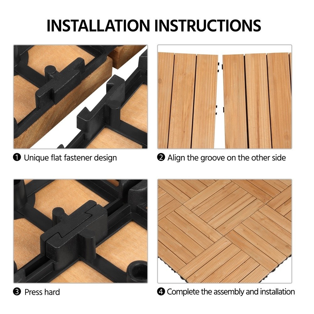 12″ x 12″ Interlocking Wood Flooring Tiles for Indoor & Outdoor, 11pcs