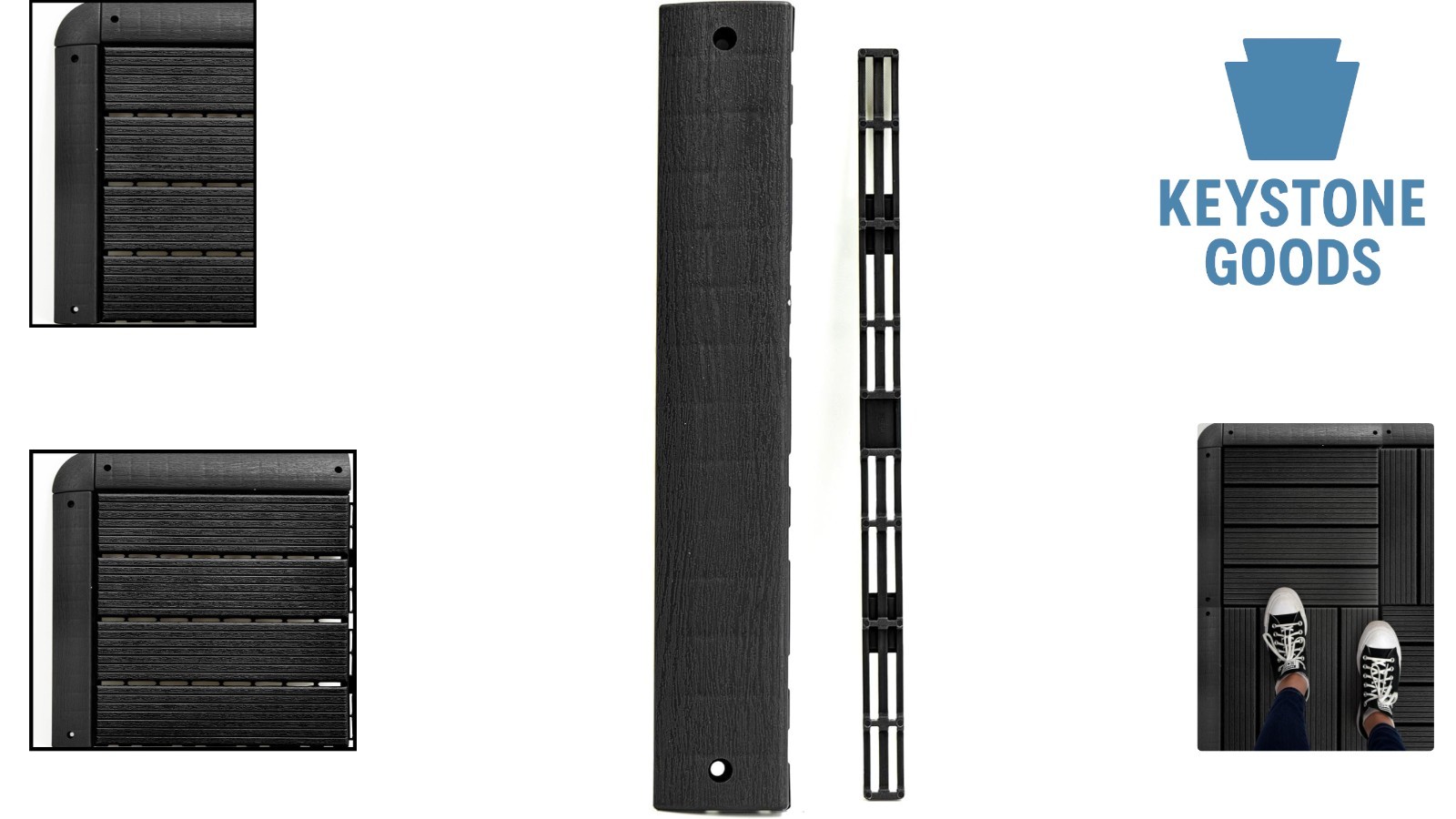 Dark Grey Interlocking Deck Edge Tiles – 4 Pack, Waterproof, Easy Install
