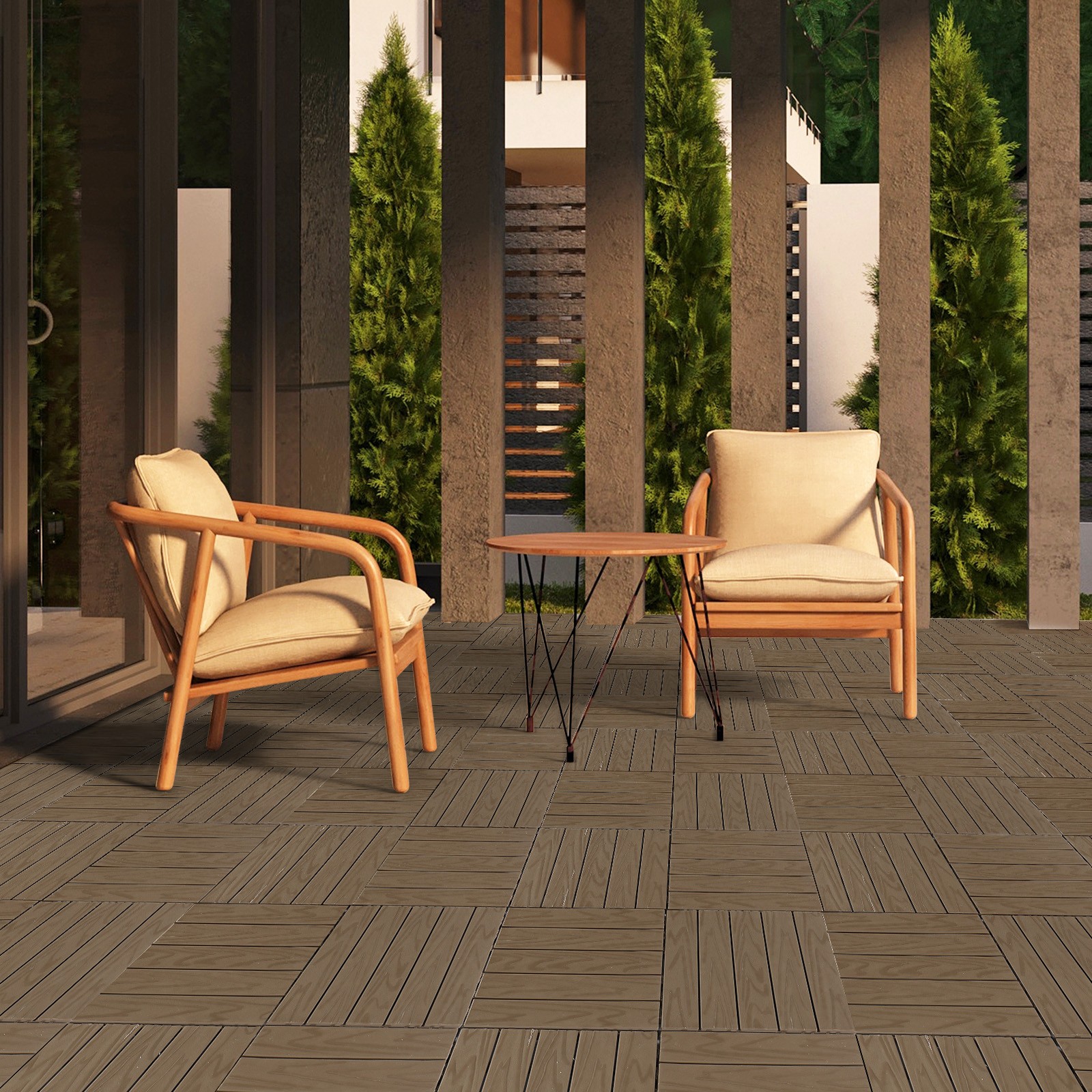 27Pcs Plastic Patio Deck Tiles 12″ x 12″ Interlocking Flooring Indoor & Outdoor