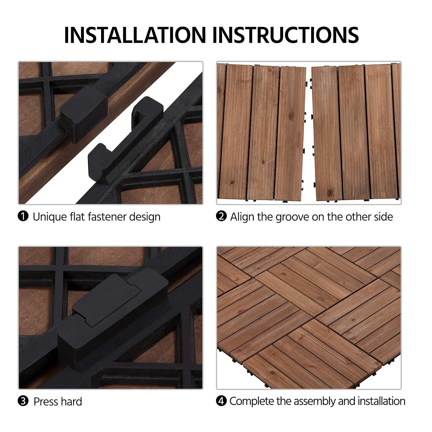 22pcs Wood Floor Tiles Interlocking Decking Patio Tiles Garden Balcony Floor