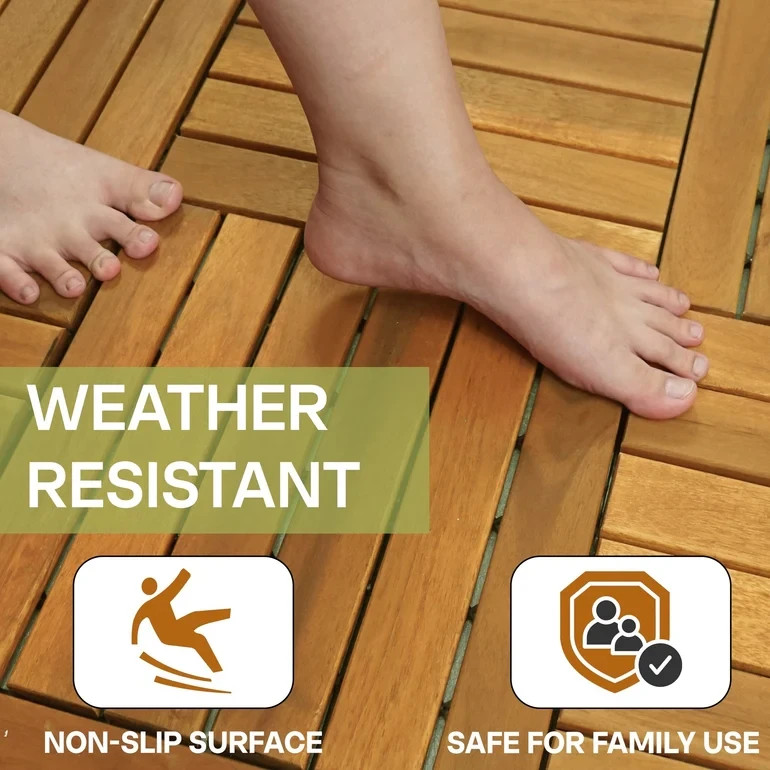 Solid Wood Deck Tiles 6 Slat – SET 9 Pcs – 12”x12”