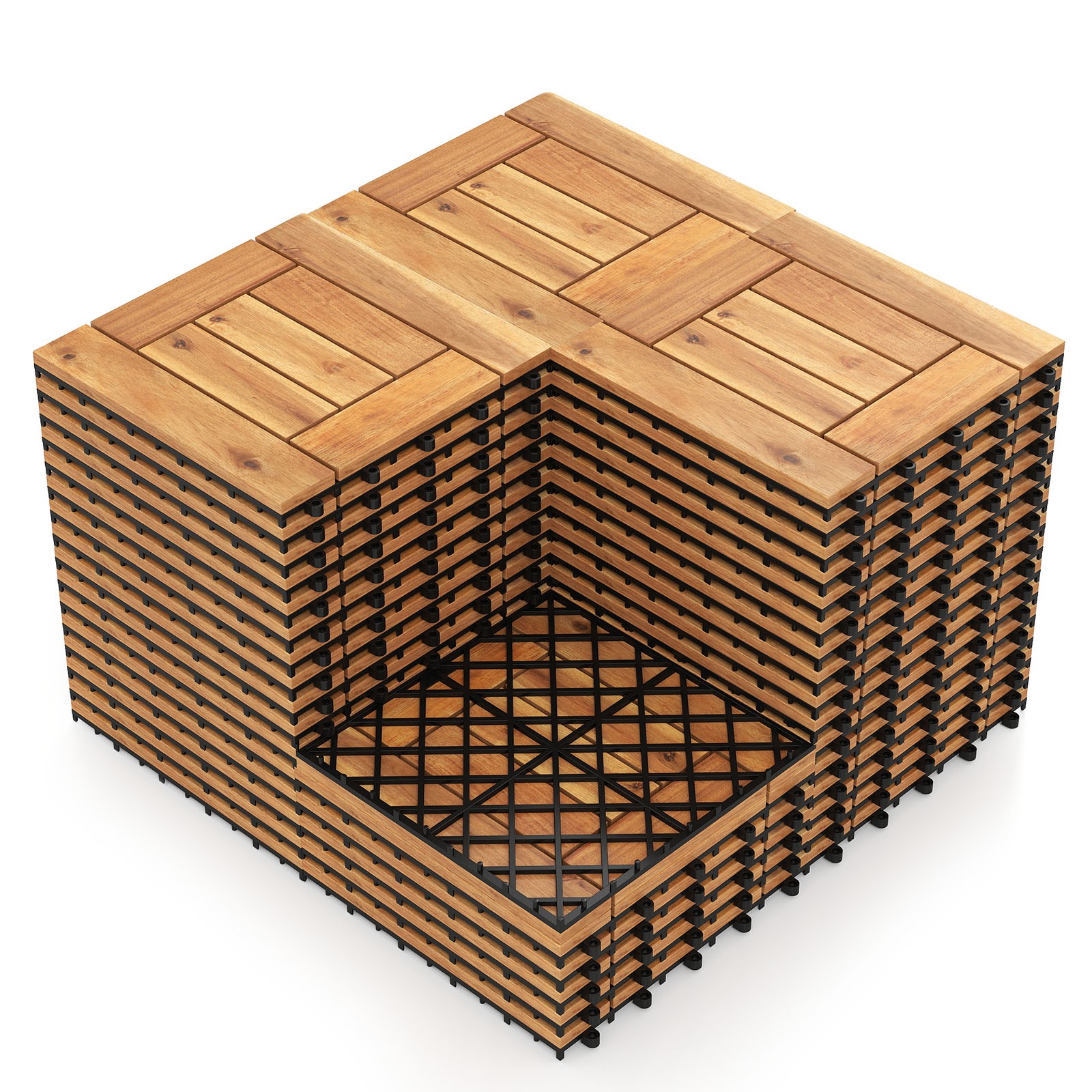 12″ x 12″ Acacia Wood Interlocking Deck Tiles54 PCS Waterproof Flooring Tiles
