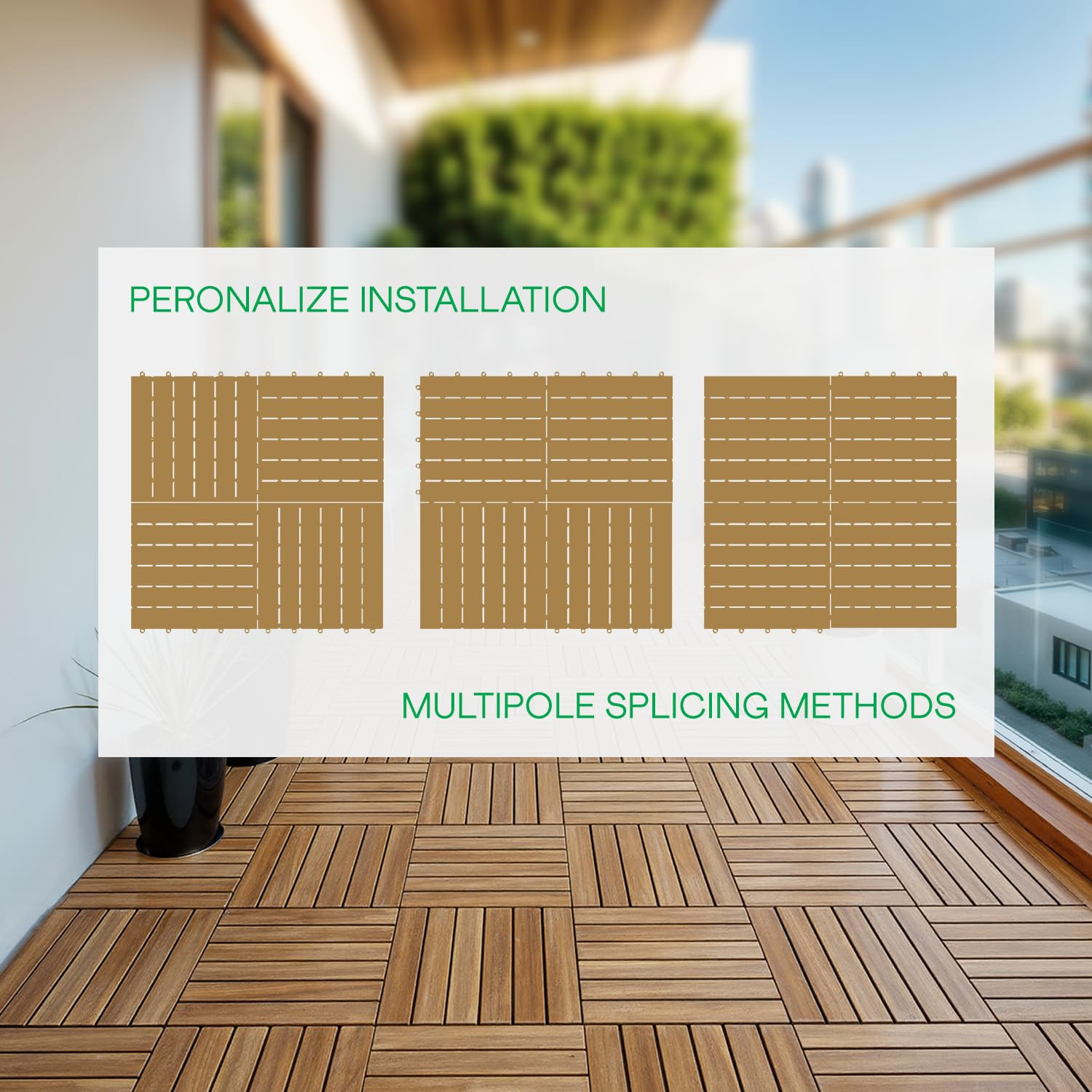 Waterproof Acacia Wood Interlocking Deck Tiles – 10PCS, 9.6 SQFT, Golden