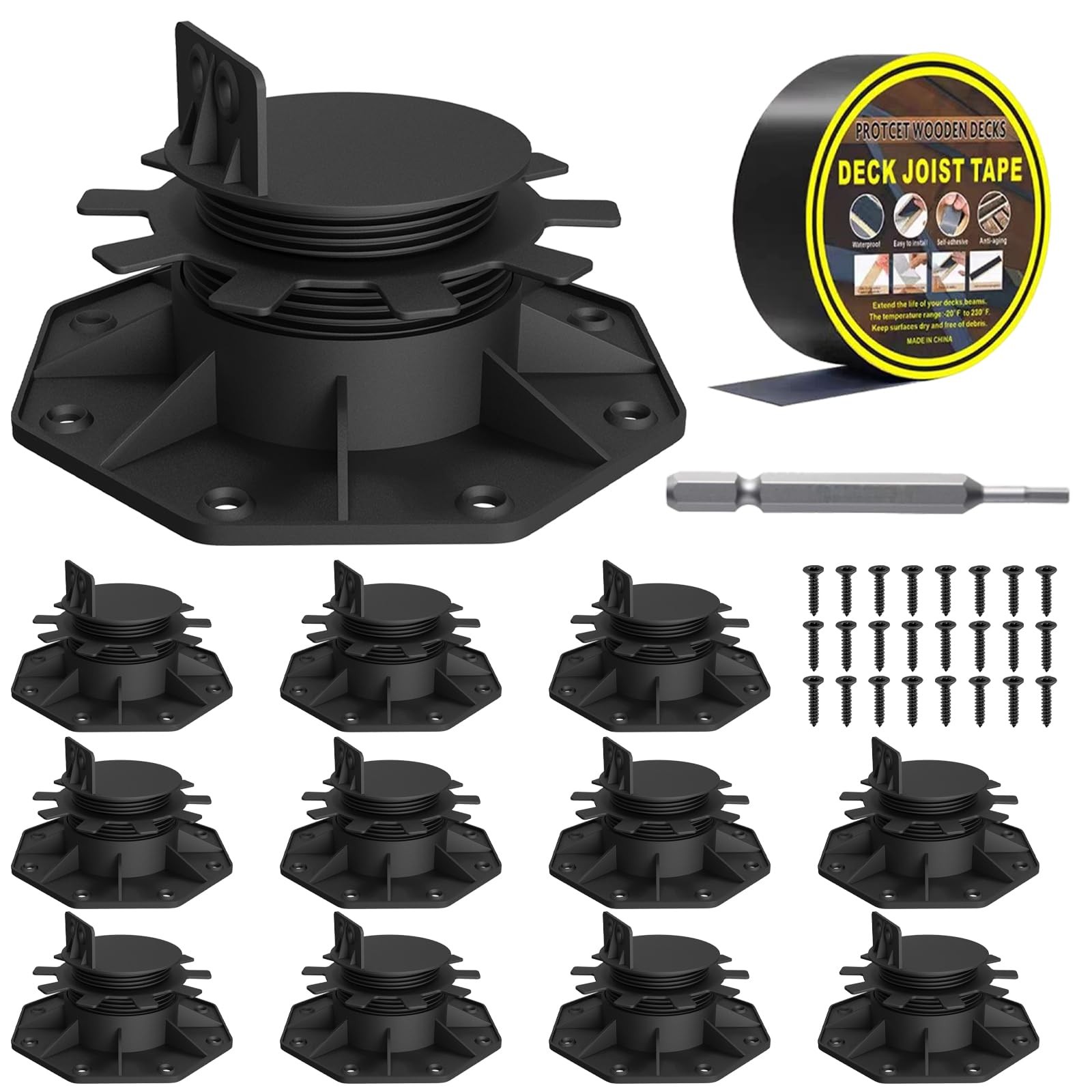 12Pack Adjustable Deck Support Pedestals, 1.18″–2.36″ 30–60 mm, for 2×4 & 2×6…