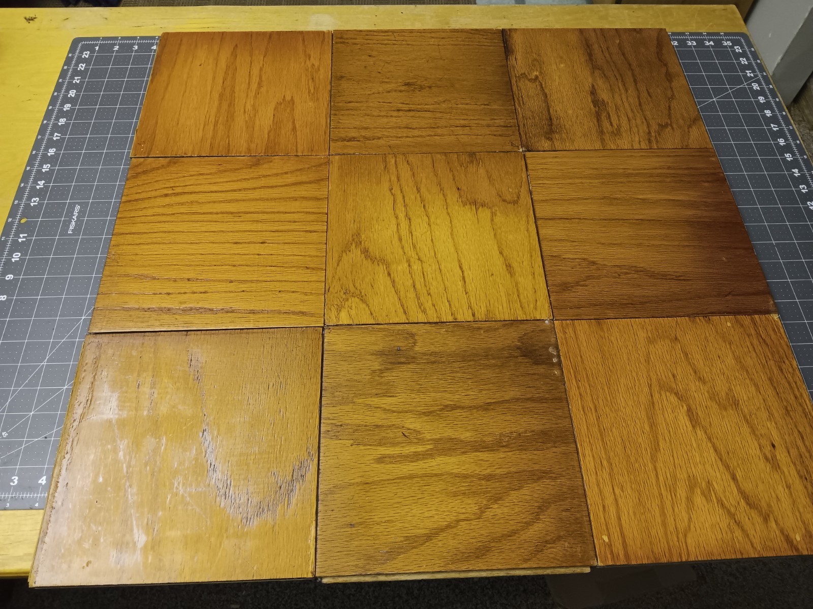 9 USED Vtg. BRUCE Oak 9×9 Parquet Floor Tiles REFINISHED flooring MCM