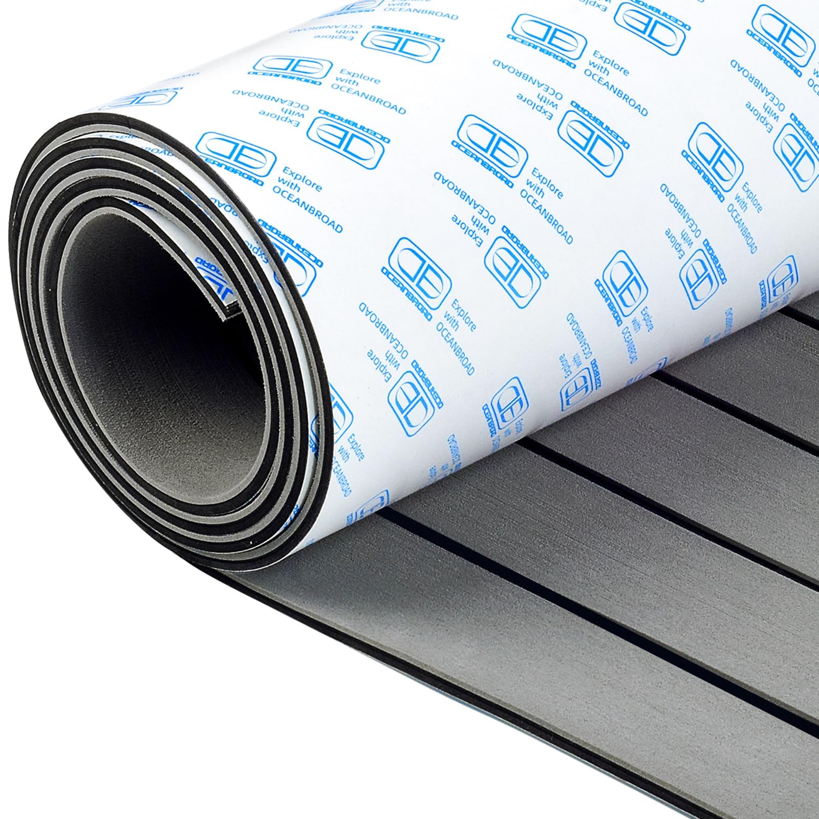 Boat Flooring Self-Adhesive 48”x16.8” Gray with Black Lines