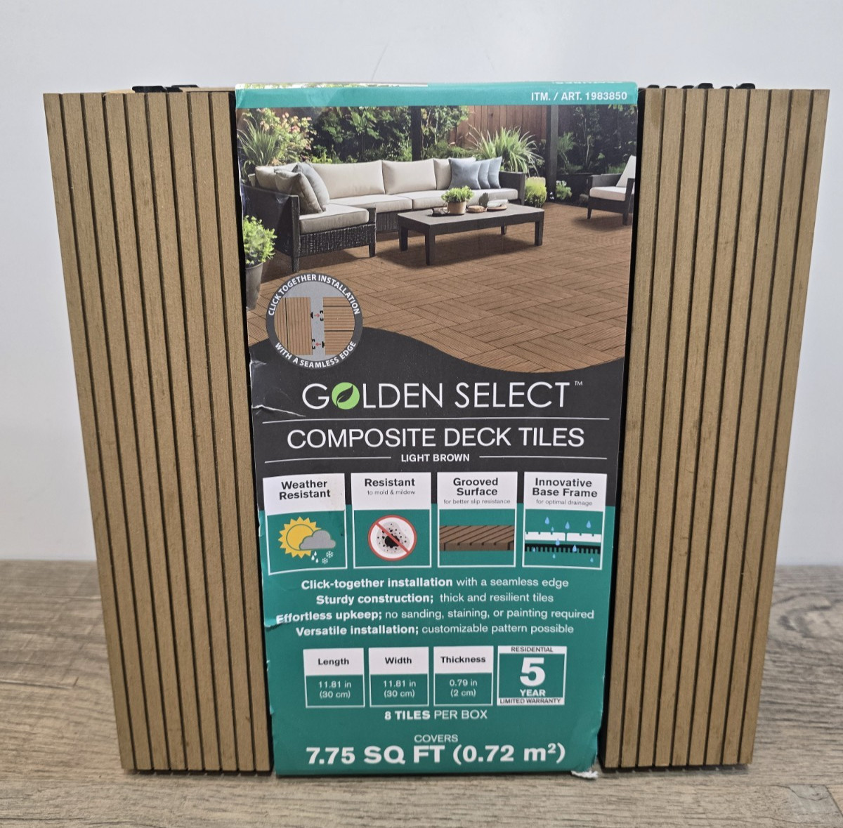 Golden Select Composite Deck Tiles Light Brown Patio Interlocking 8 Pack 1983850