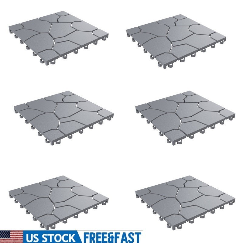 Interlocking Deck Tiles Outdoor Flooring Patio Tiles Fast Assembly Set of 6 Gray