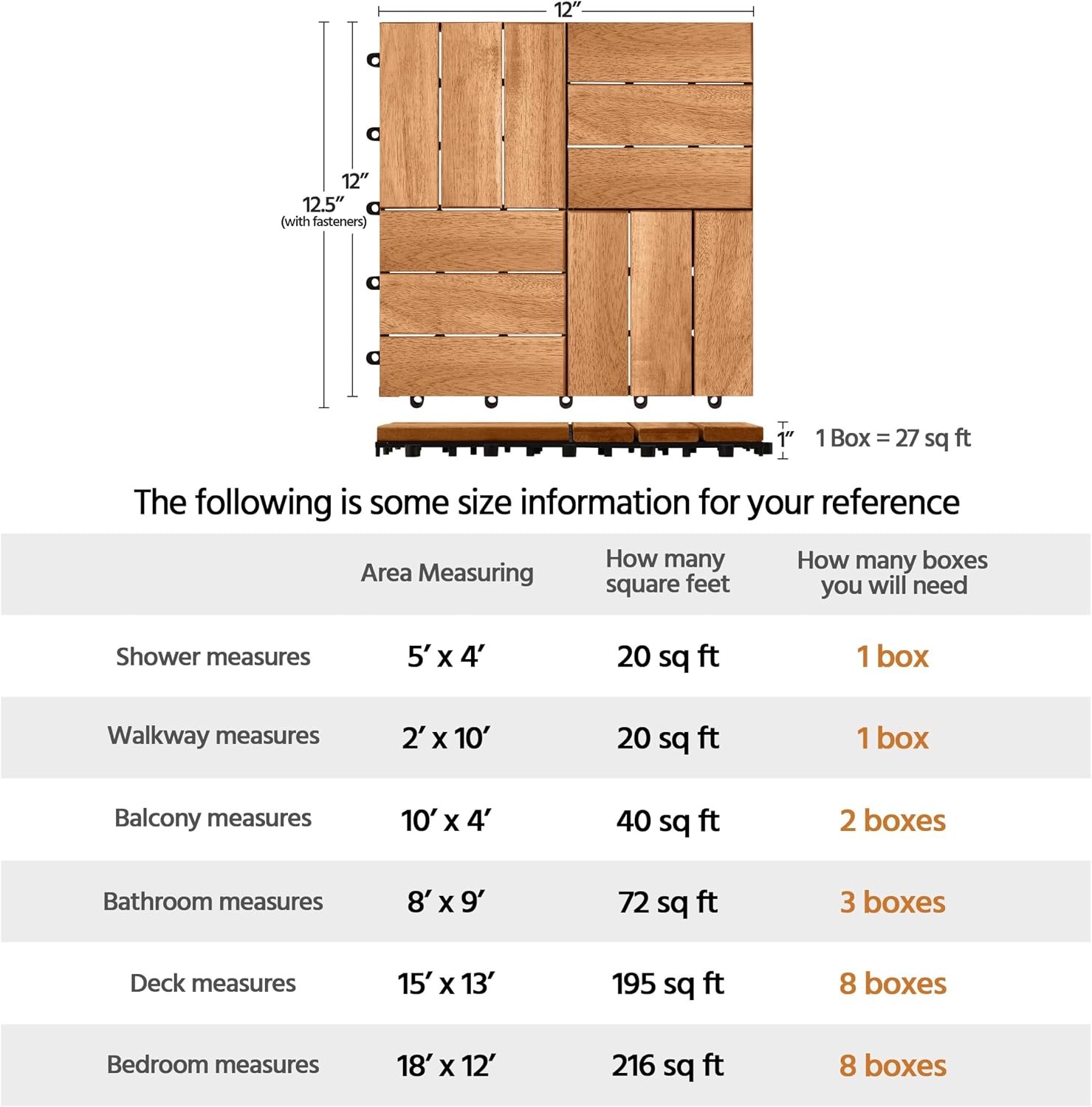 Interlocking Acacia Wood Deck Tiles Weather Resistant Outdoor Patio Flooring